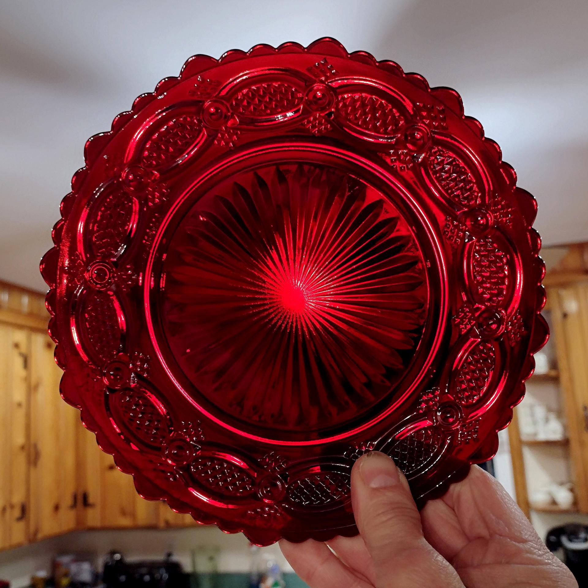 Vintage Avon 1876 Cape Cod Ruby Red Glass Salad Appetizer Dessert Plates, Set of Four