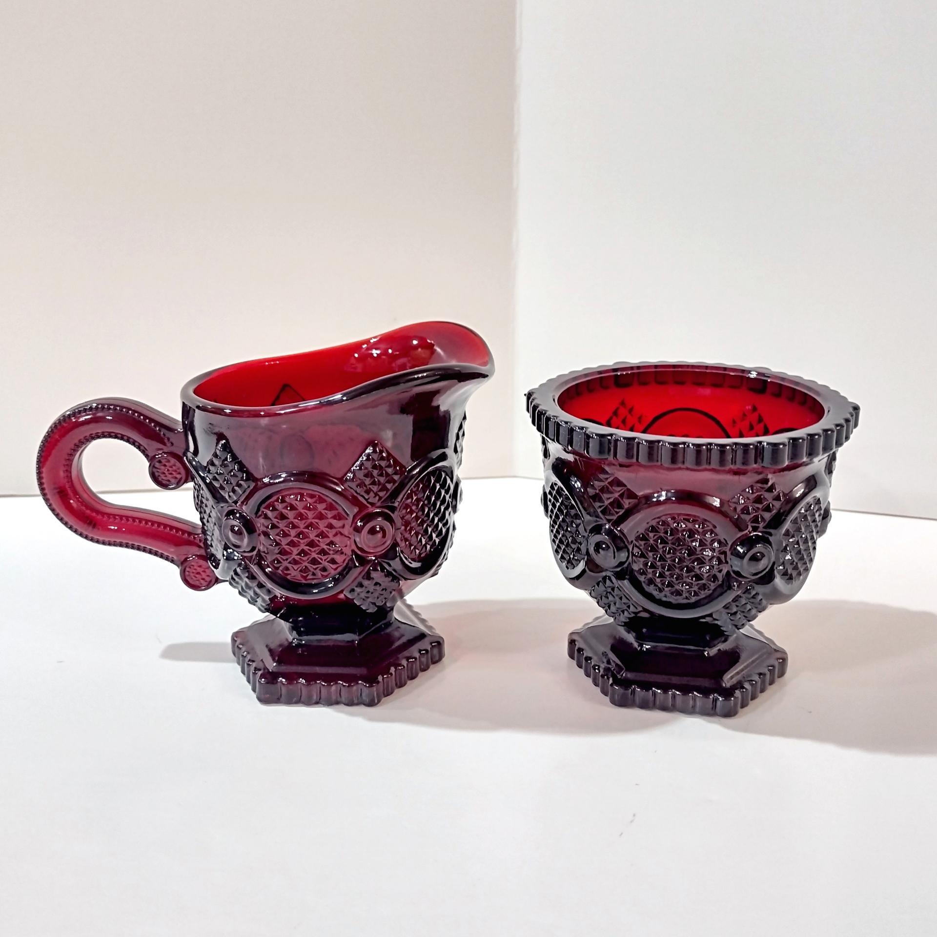 Vintage Avon 1876 Cape Cod Ruby Red Glass Creamer and Open Sugar Bowl Set