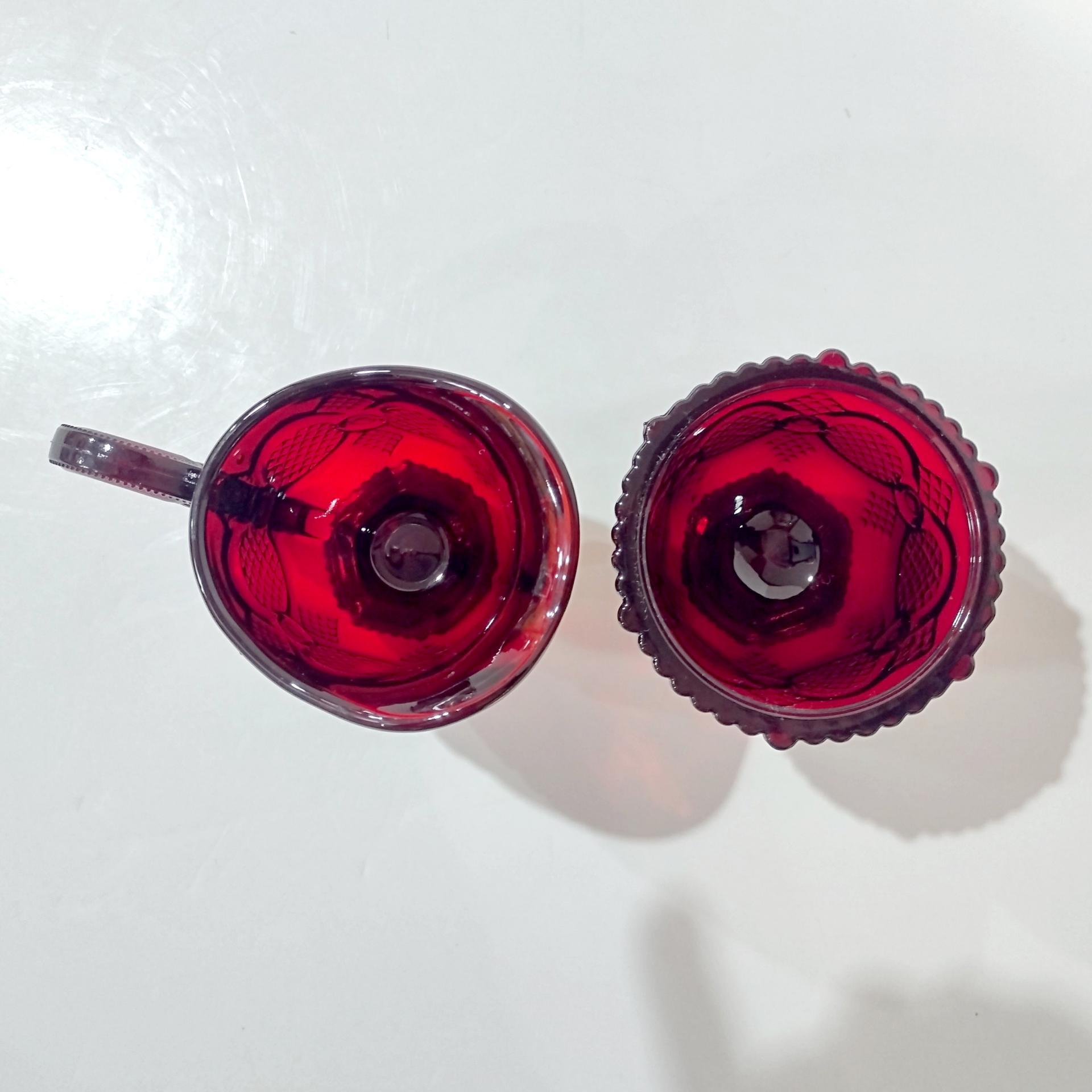 Vintage Avon 1876 Cape Cod Ruby Red Glass Creamer and Open Sugar Bowl Set