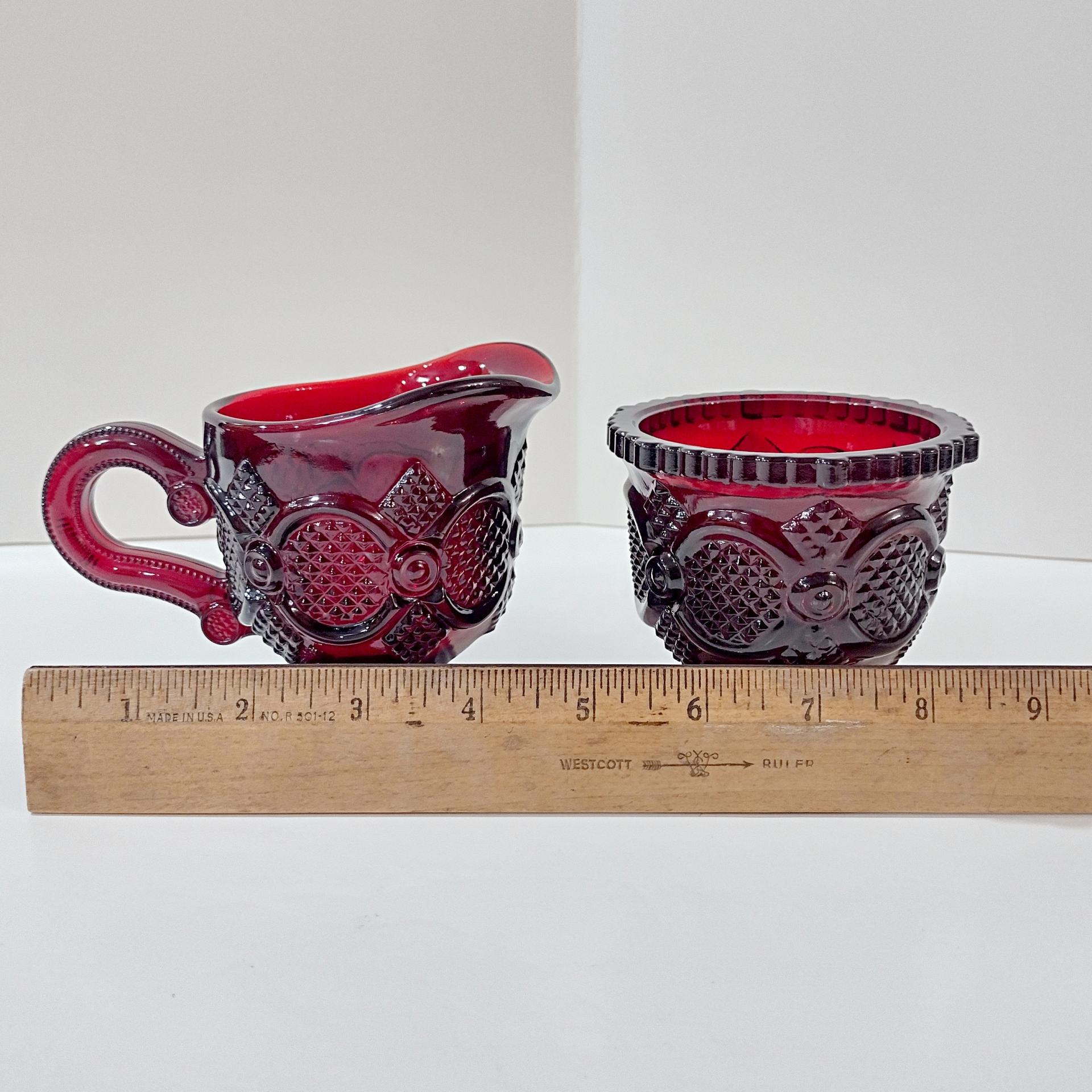 Vintage Avon 1876 Cape Cod Ruby Red Glass Creamer and Open Sugar Bowl Set