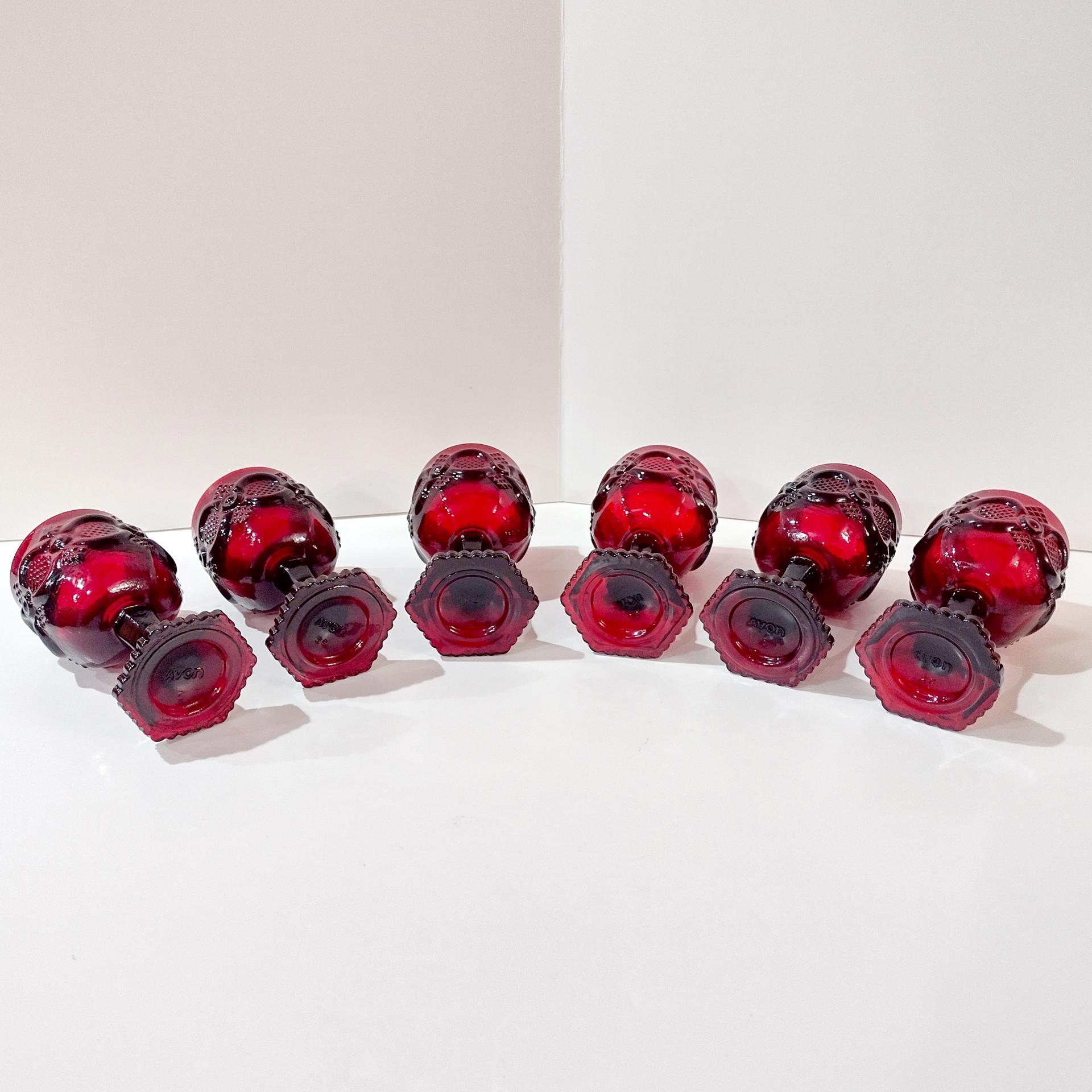 Vintage Avon 1876 Cape Cod Ruby Red Small Wine Glasses, Set of 6, Aperitif Cordial Sherry Port Wine Glasses, Holiday Christmas Glassware