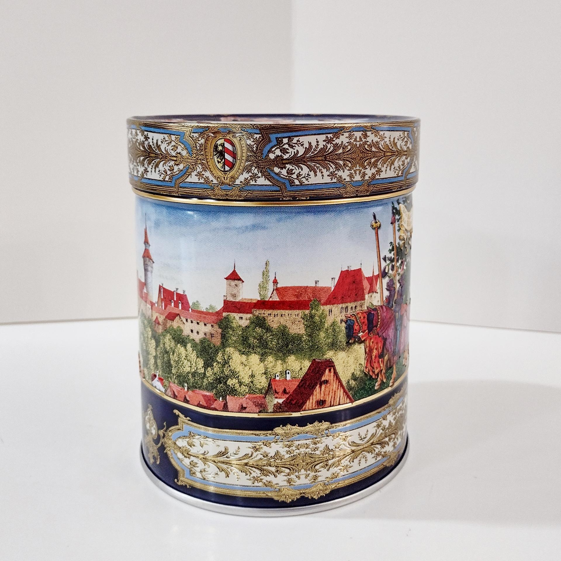 Vintage E. Otto Schmidt Nurnberger Lebkuchen Castle Tin, Nuremburg Germany Scene Decorative Storage Tin