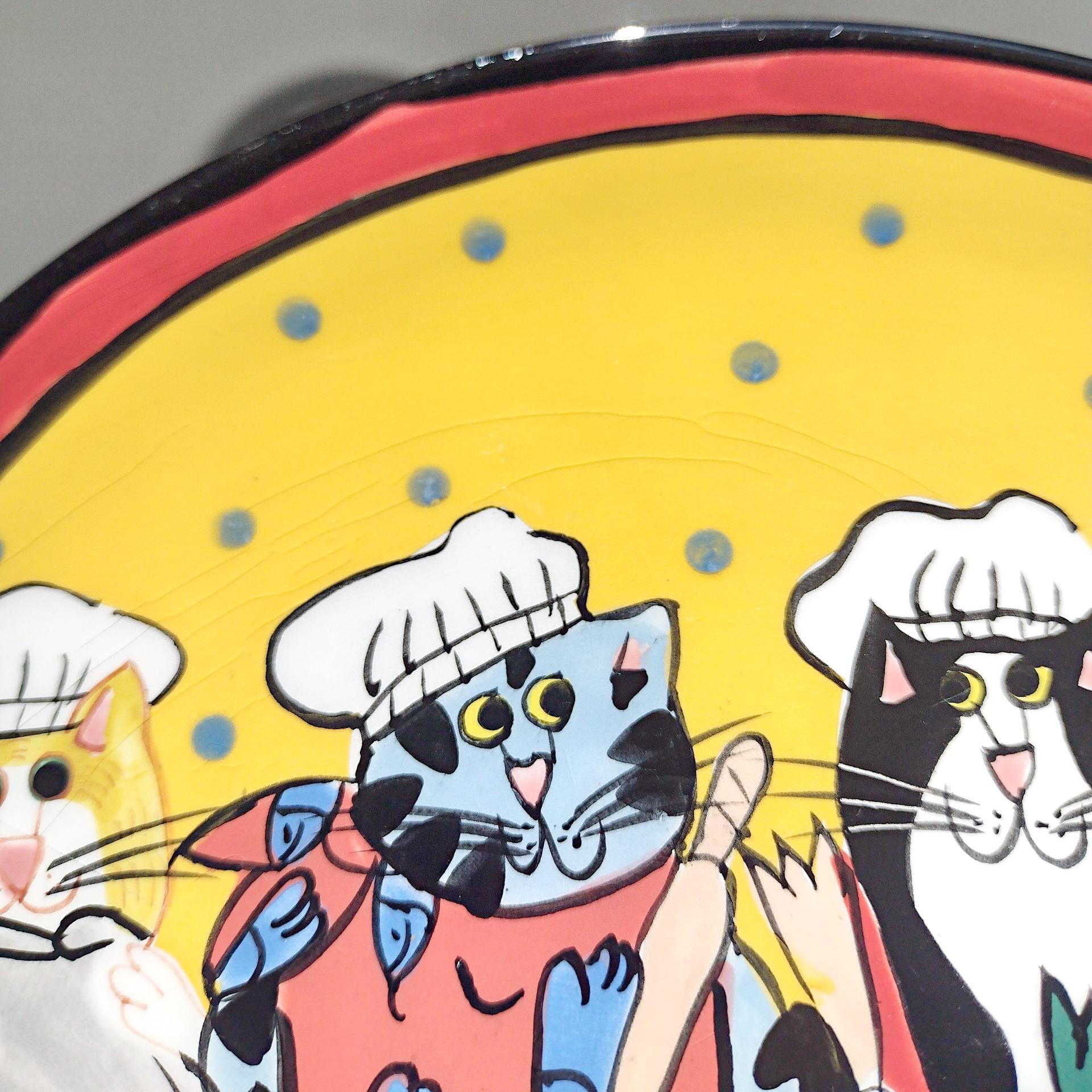 Vintage Candace Reiter Catzilla Cooking Chef Cats Ceramic Plate, Whimsical Cat 8 Inch Plate