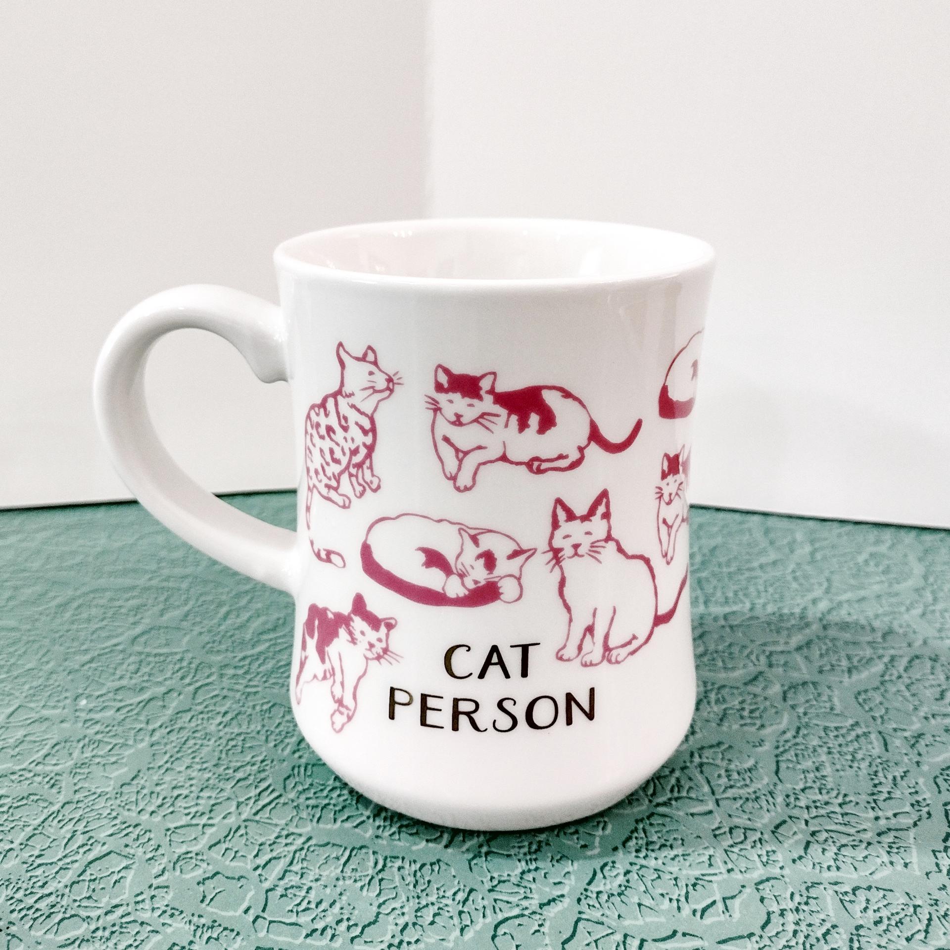 Vintage Cat Person Pink and White Oversized Coffee Tea Mug, Mother's Day Cat Lover Gift