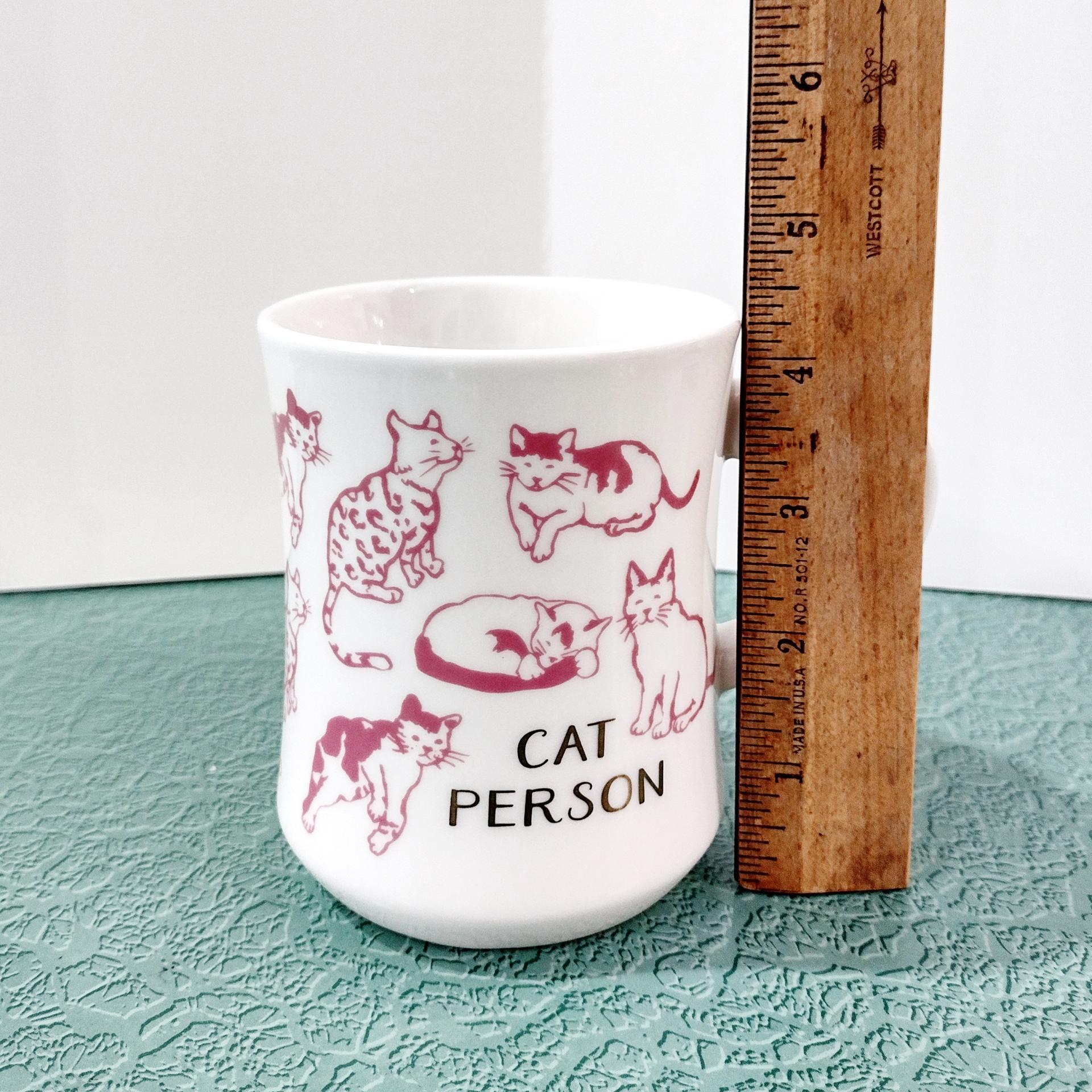 Vintage Cat Person Pink and White Oversized Coffee Tea Mug, Mother's Day Cat Lover Gift