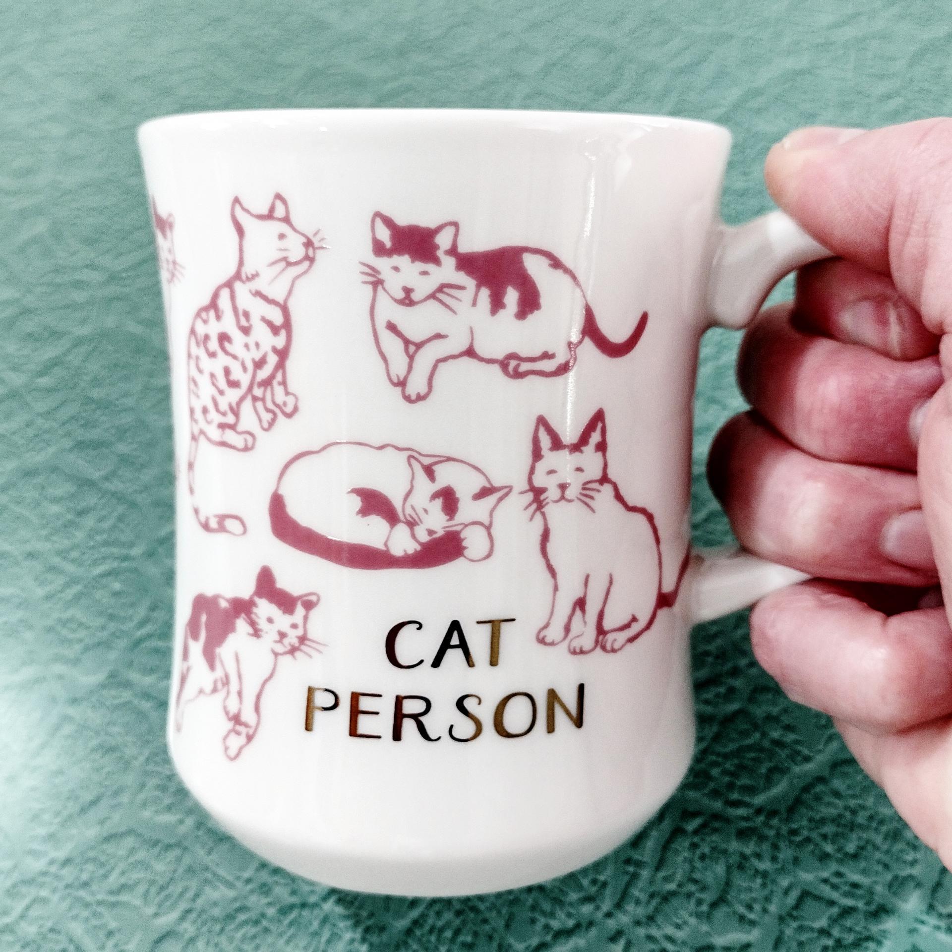 Vintage Cat Person Pink and White Oversized Coffee Tea Mug, Mother's Day Cat Lover Gift