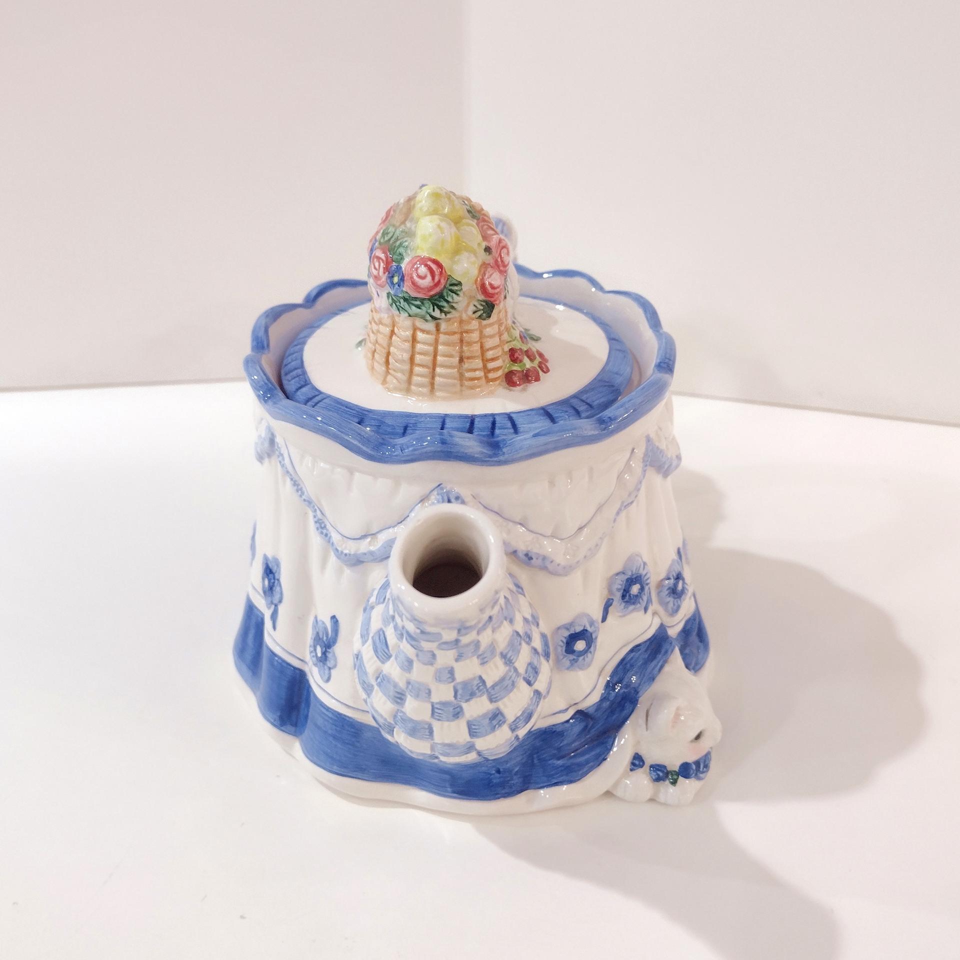 Vintage 1997 Avon Blue Rose Collection Kitty Cat Teapot, Cat Lover Gift