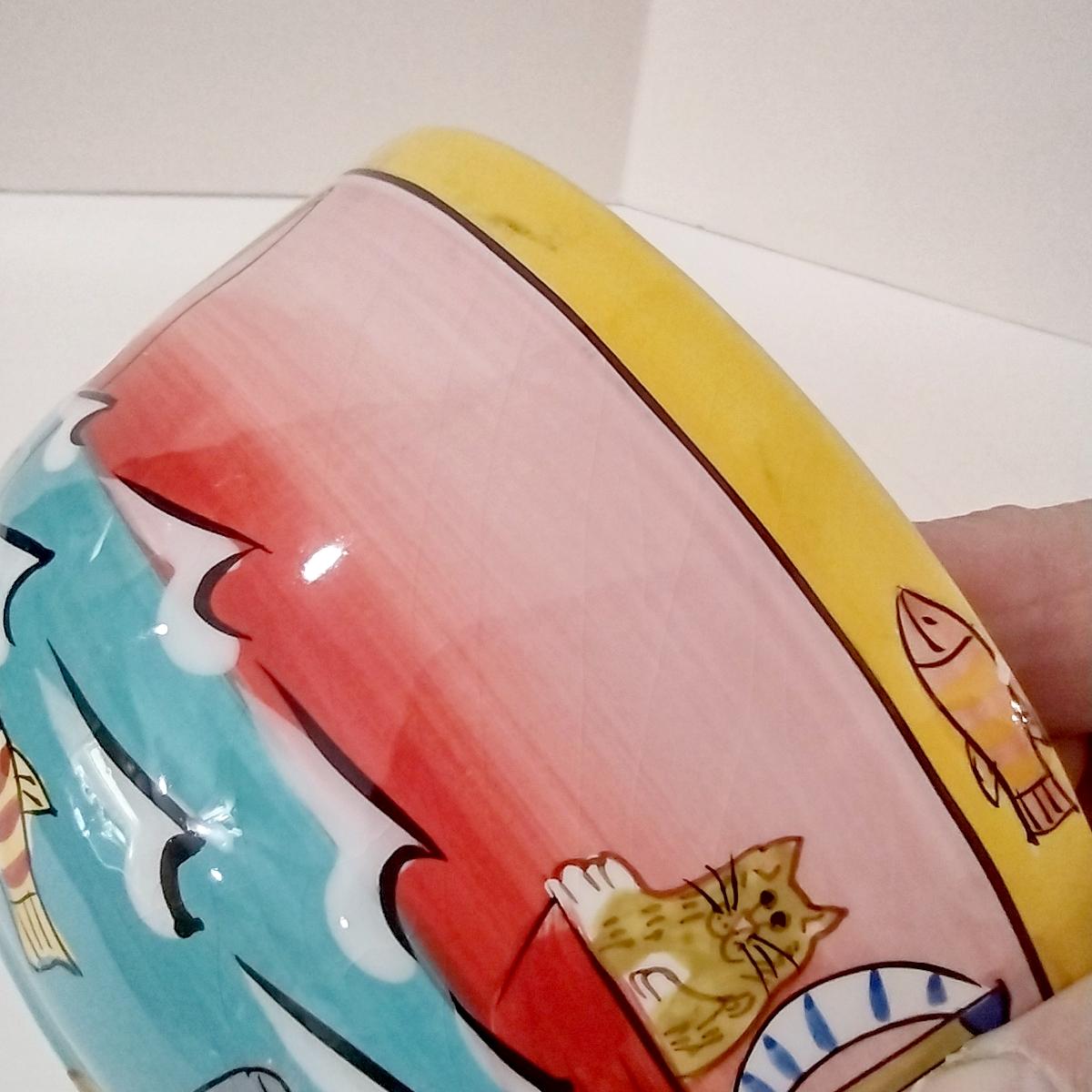 Vintage Candace Reiter Catzilla Fishing Swimming Snorkeling Cats Ceramic Bowl, Whimsical Cat All Purpose Bowl