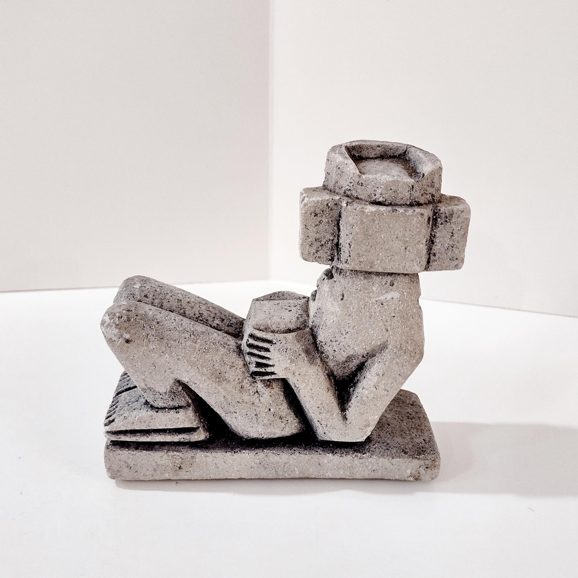 Vintage Reclining Chac Mool Mayan Stone Figurine, Mexican Aztec Carved Stone Statue