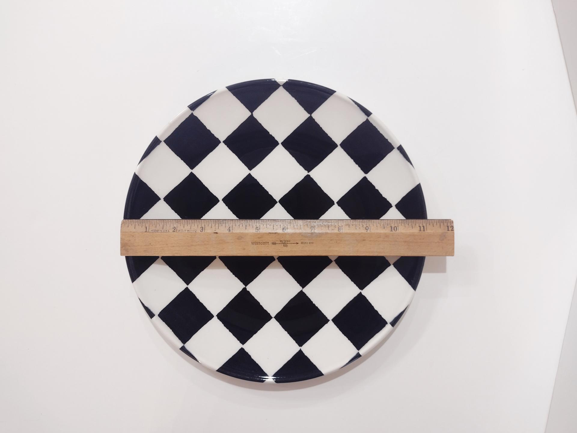 Vintage Royal Stafford Chequers Dinner Plates, Set of Two, Black and White Checkerboard Ceramic Stoneware Plates
