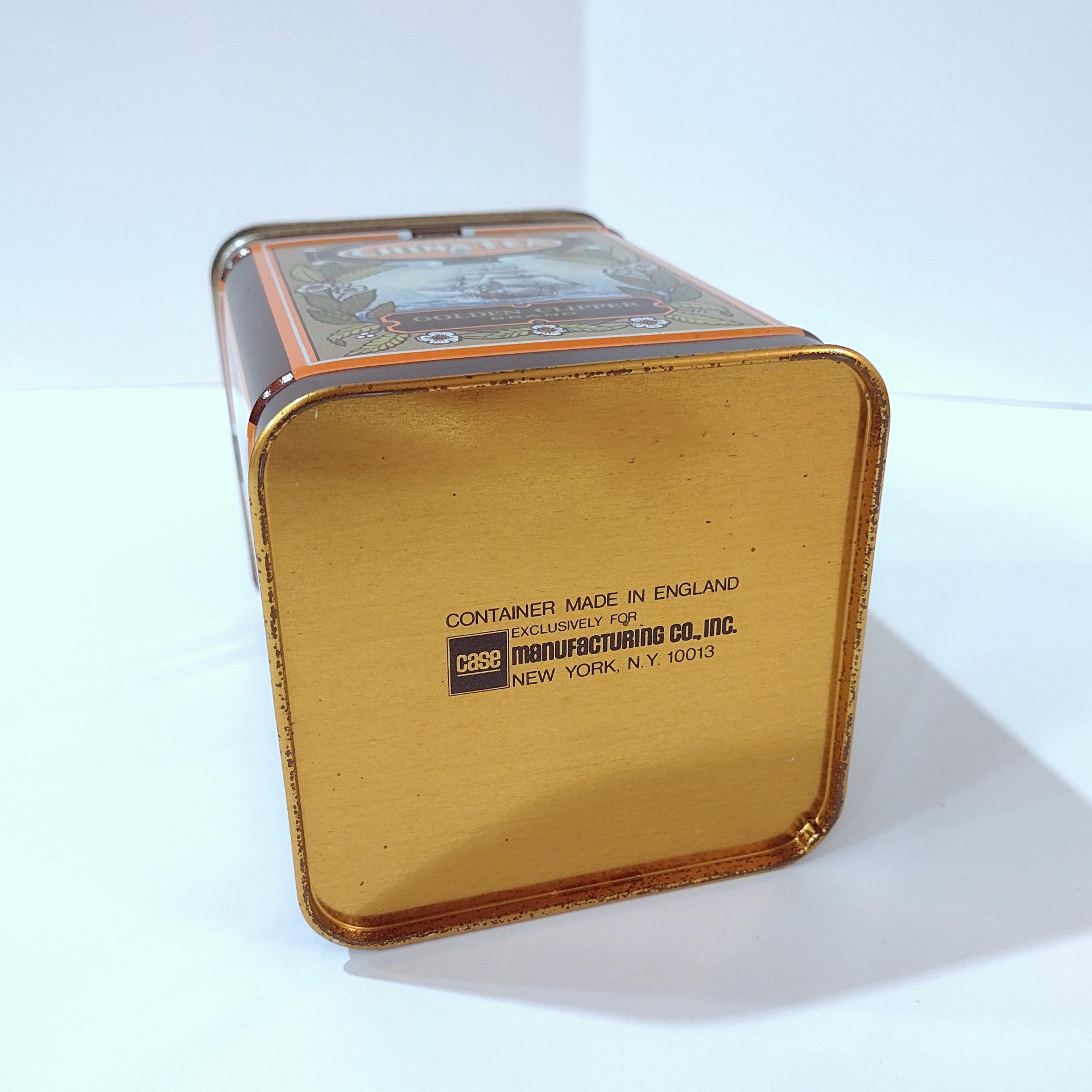 Vintage Golden Clipper Choice China Tea Hinged Lid Tin Storage Box, 1950's Tea Tin with Ship Design made in England