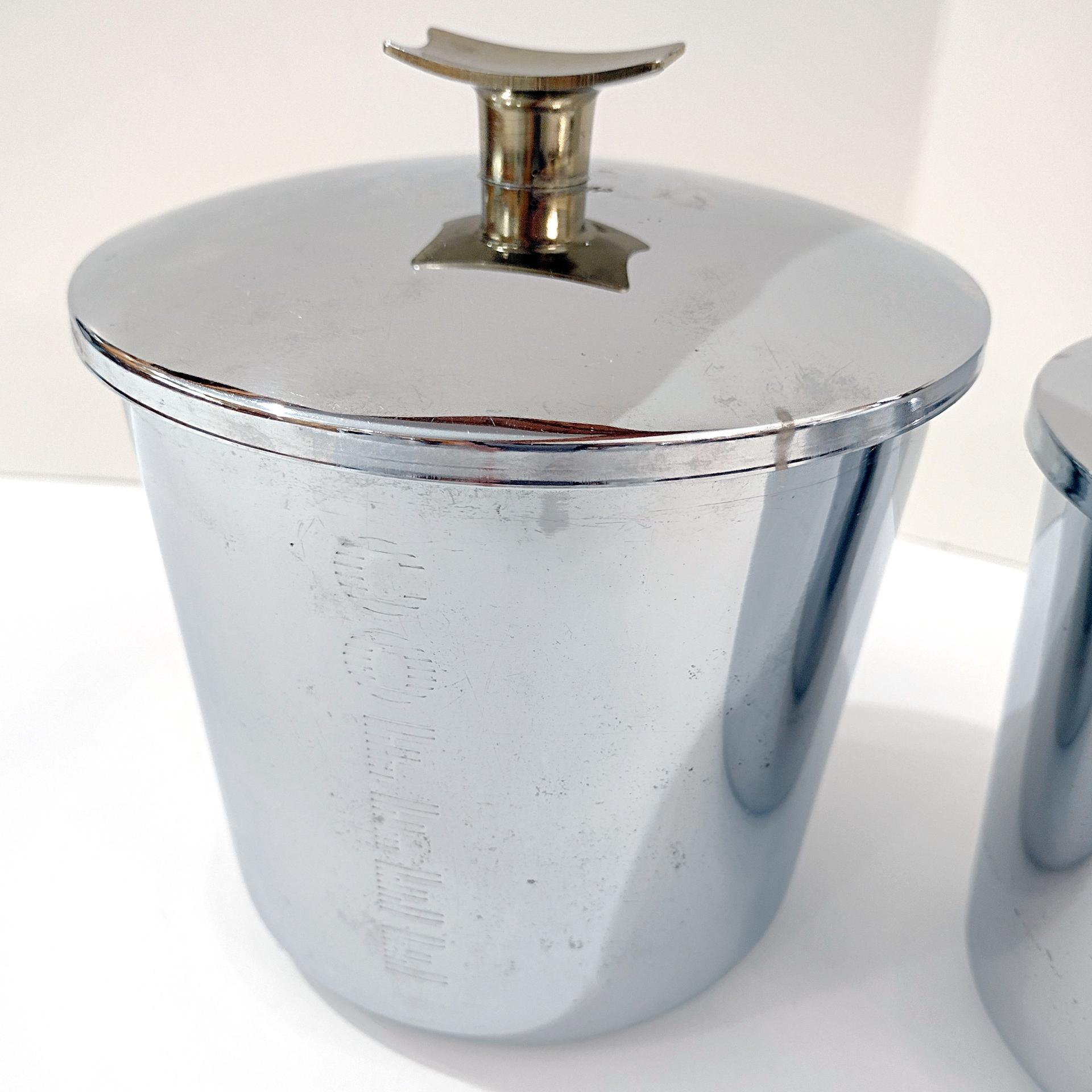 Vintage Everedy Classic Stainless Steel Four Piece Canister Set, MCM Flour Sugar Coffee Tea Metal Canister Set