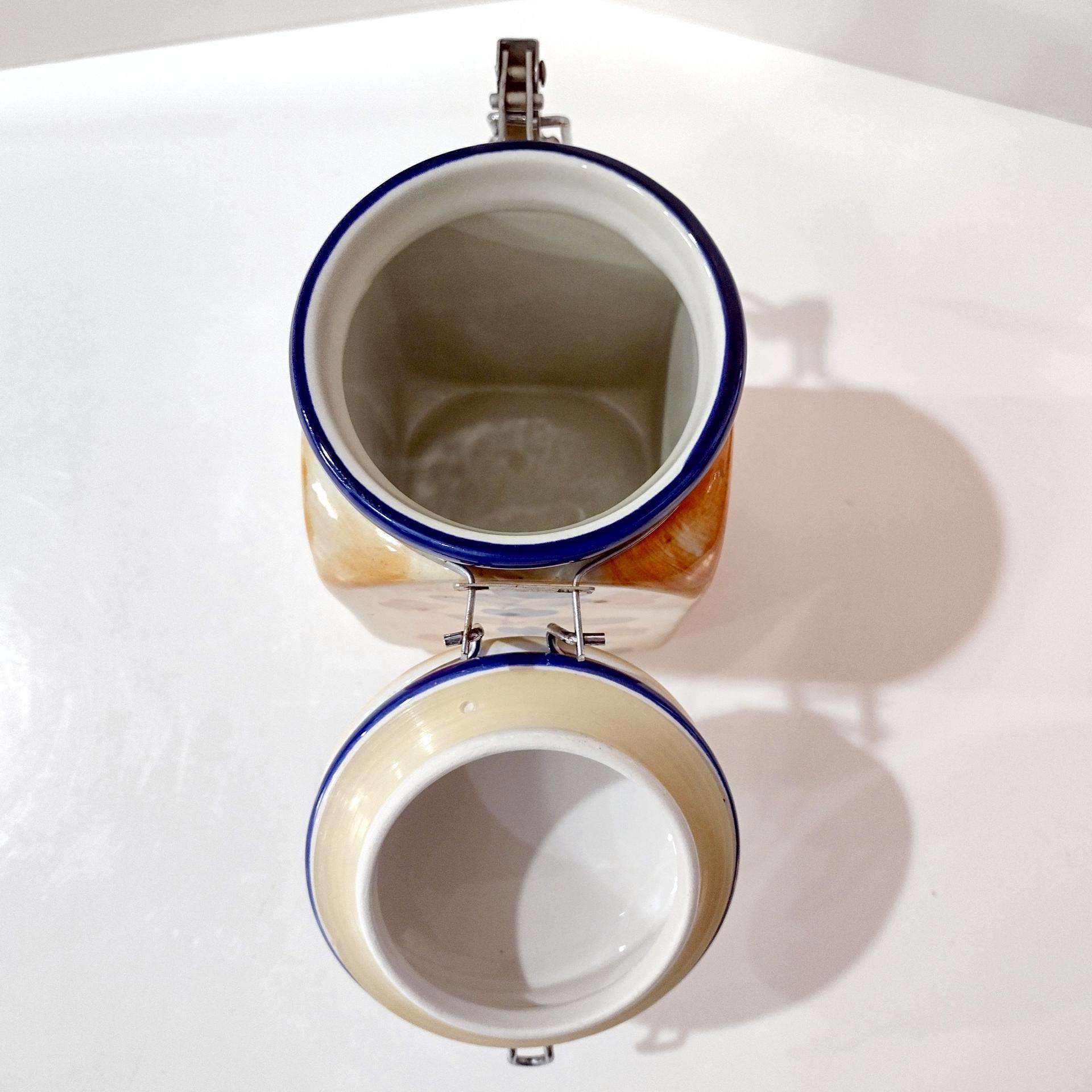 Vintage Tuscan Style Painted Ceramic Clamp Lid Jar, Airtight Cannister Storage Container