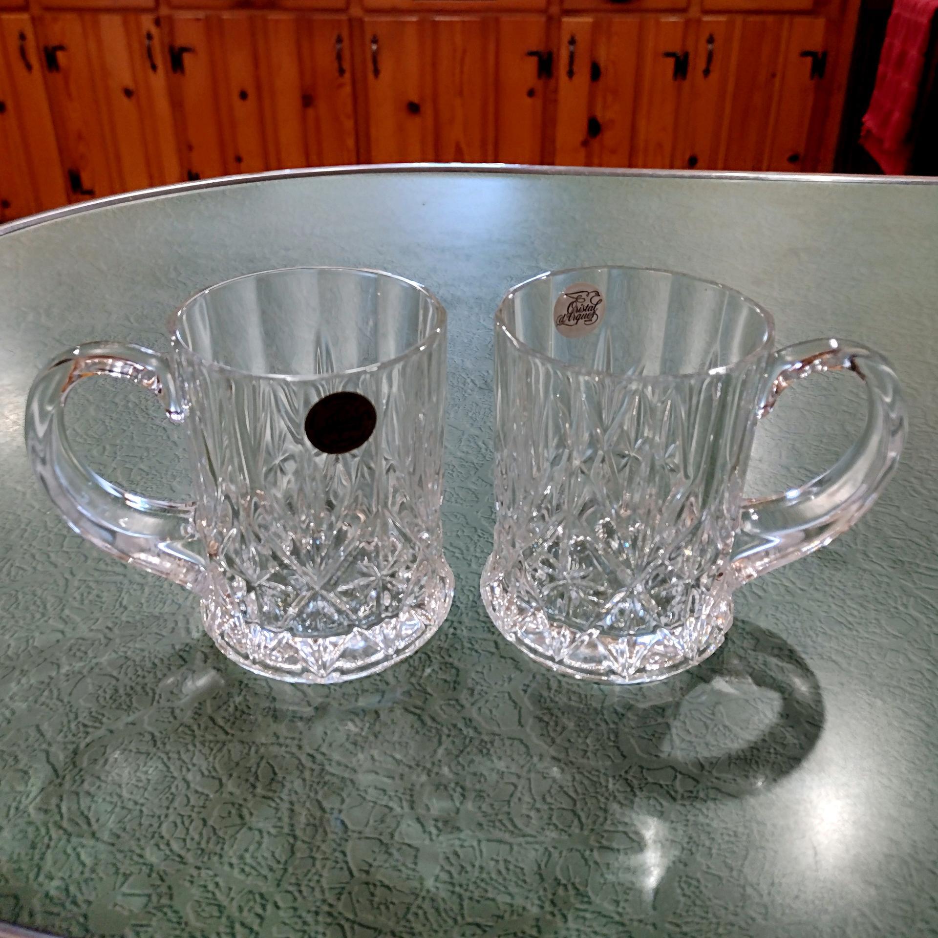 Vintage NEW Cristal D'Arques Durand Chantilly Taille Beaugency 24% Lead Crystal Coffee Beer Mugs, Set of Two