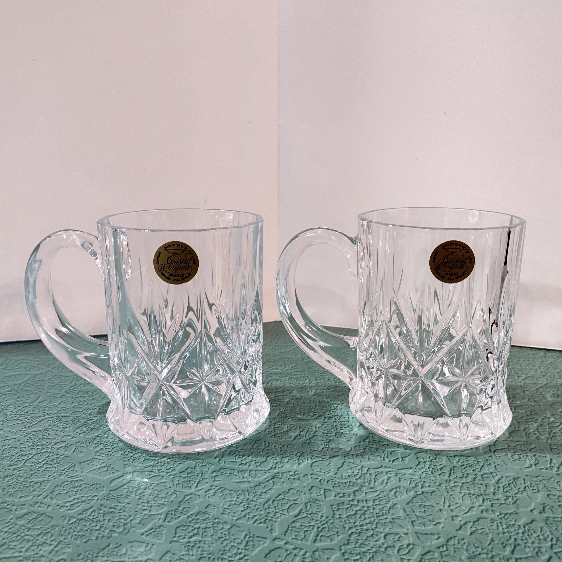 Vintage NEW Cristal D'Arques Durand Chantilly Taille Beaugency 24% Lead Crystal Coffee Beer Mugs, Set of Two