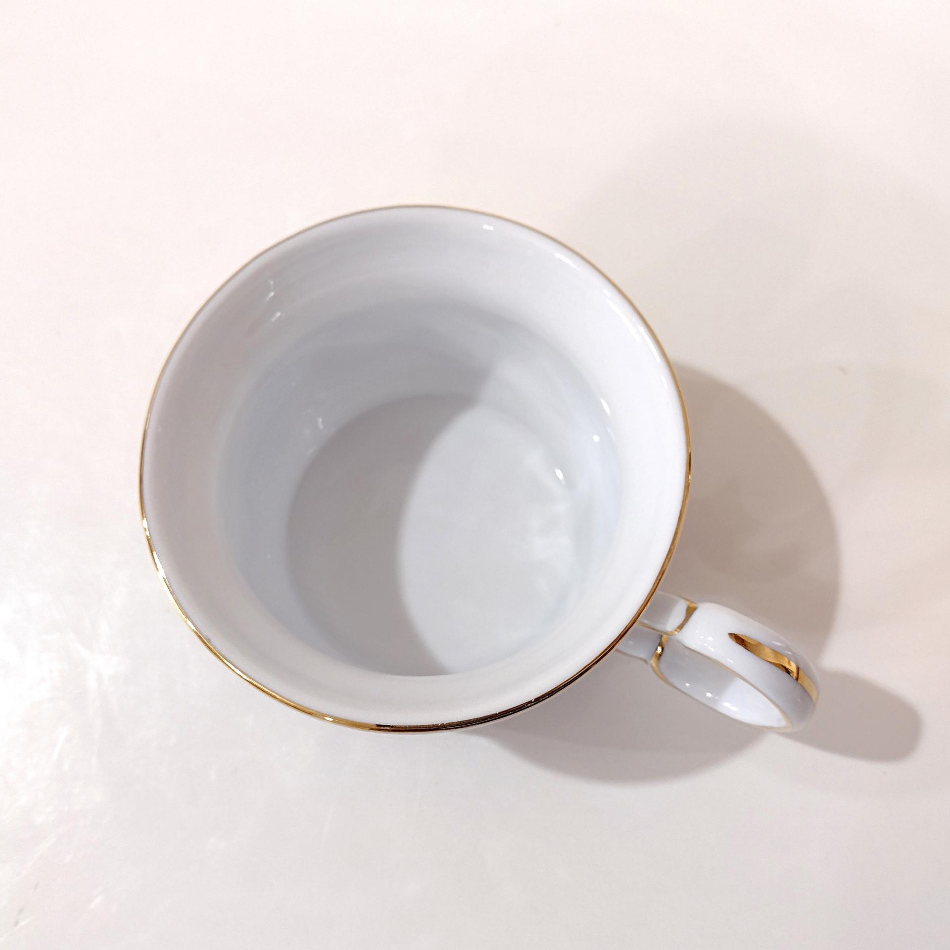 Vintage Hand Painted Floral Flat Tea Cup, Blue Gold and Pink Painted Mug