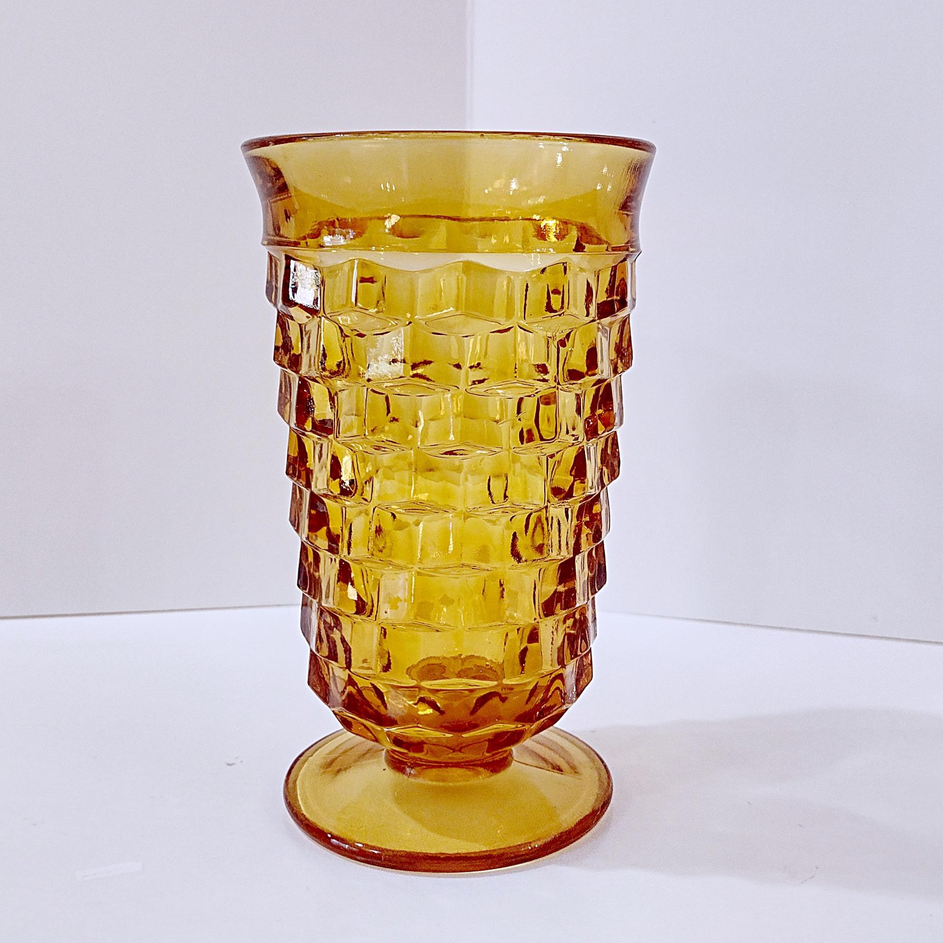 Vintage Colony Whitehall Amber Footed Iced Tea Glass, Indiana Glass MCM Glassware