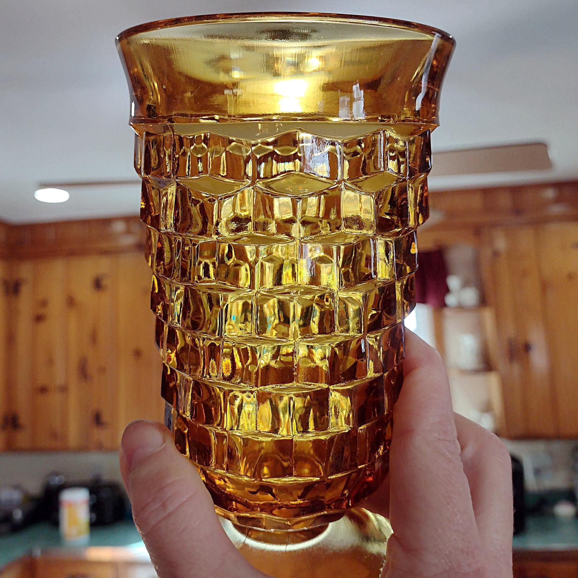 Vintage Colony Whitehall Amber Footed Iced Tea Glass, Indiana Glass MCM Glassware