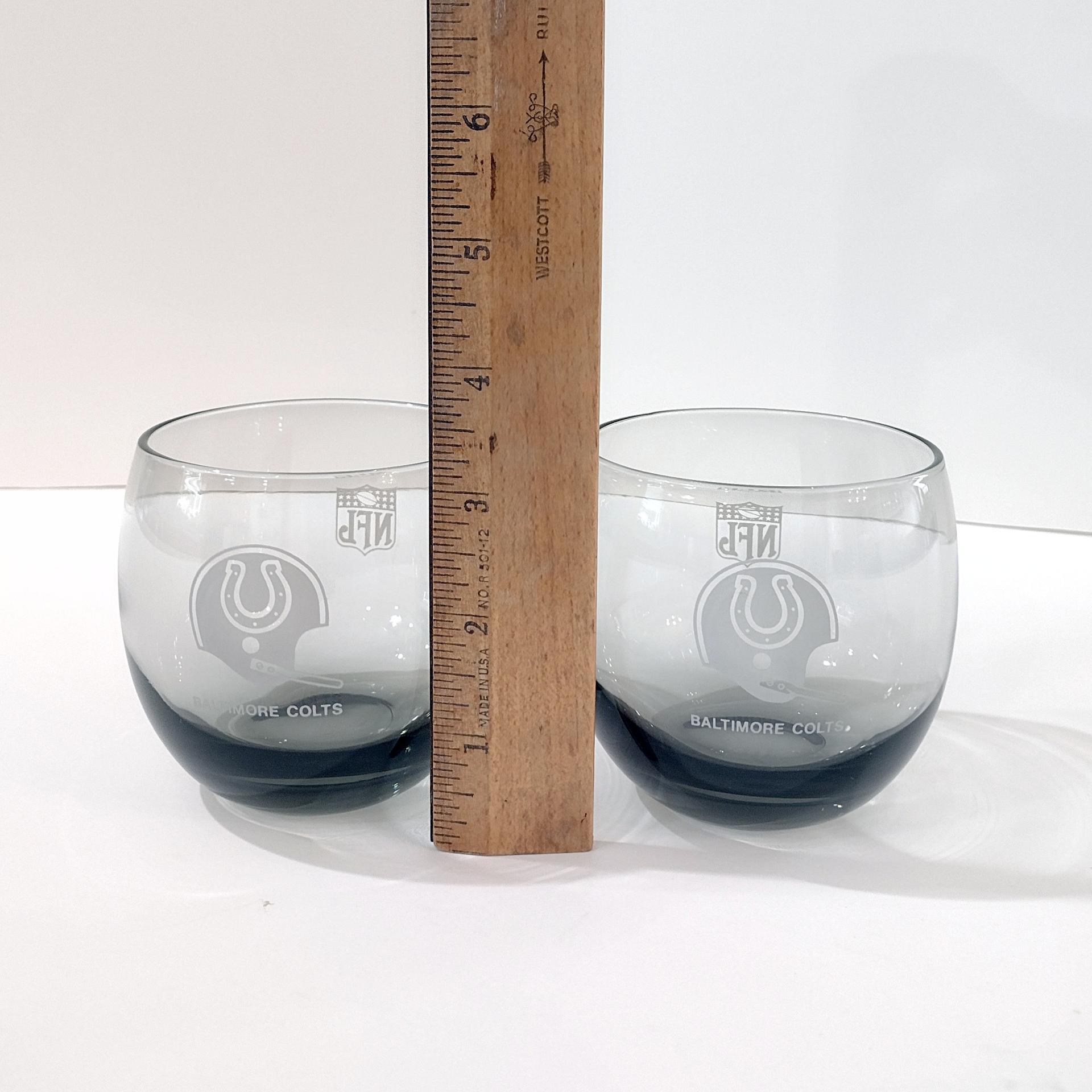 Vintage Baltimore Colts NFL Team Smoky Gray Lowball Whiskey Glasses, Set of Two