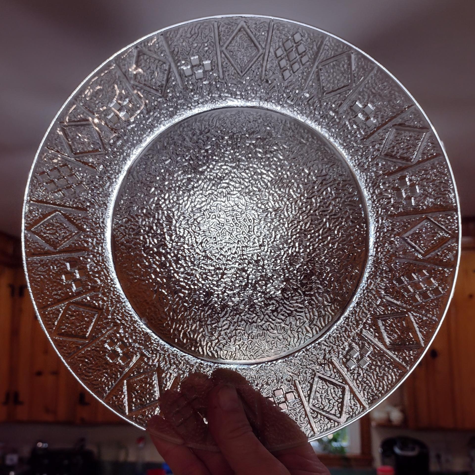 Vintage Green Glass Geometric Design Dinner Plates, Set of Two, Multiple Sets Available