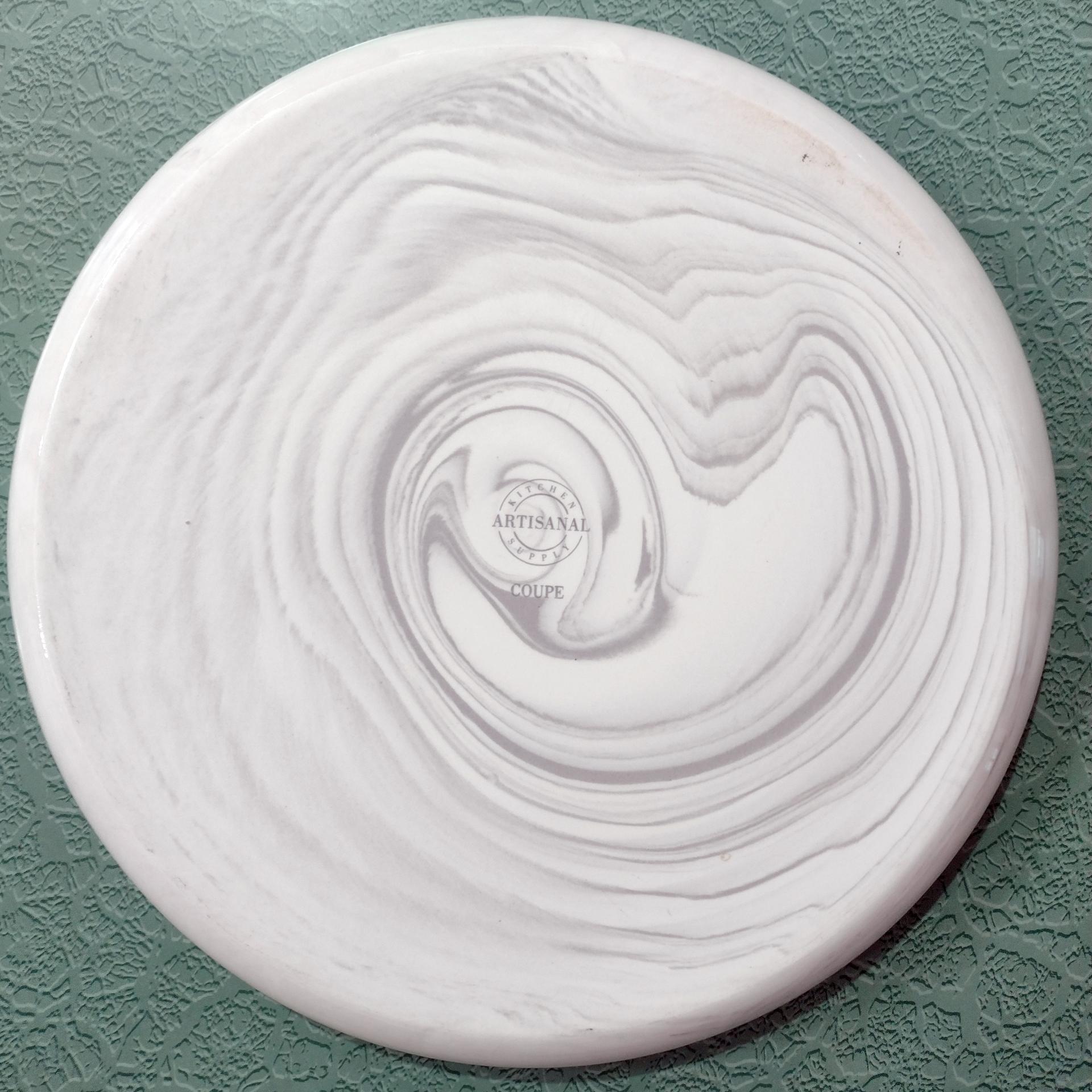 Vintage Artisinal Kitchen Supply Coupe Marble Gray Porcelain Dinner Plates, Set of 3