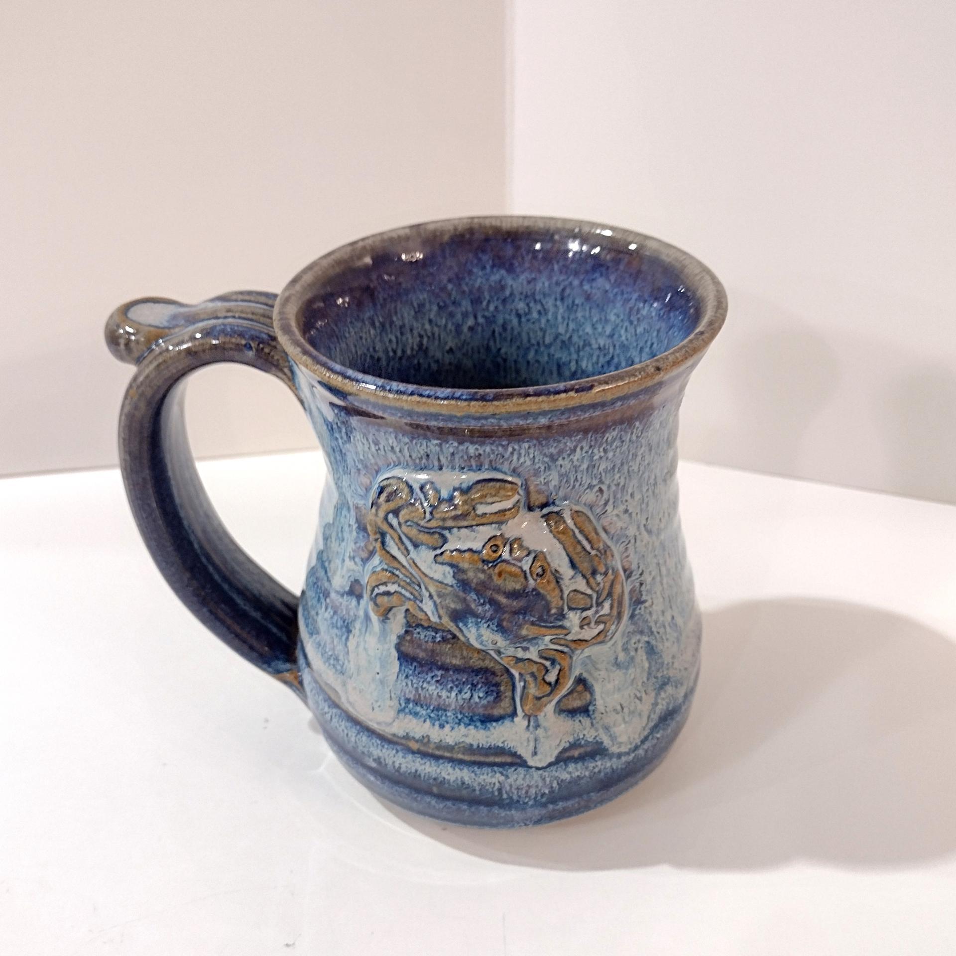 Vintage Blue Crab Ceramic Coffee Tea Mug, Hand Crafted Pottery, Cancer Zodiac Mug