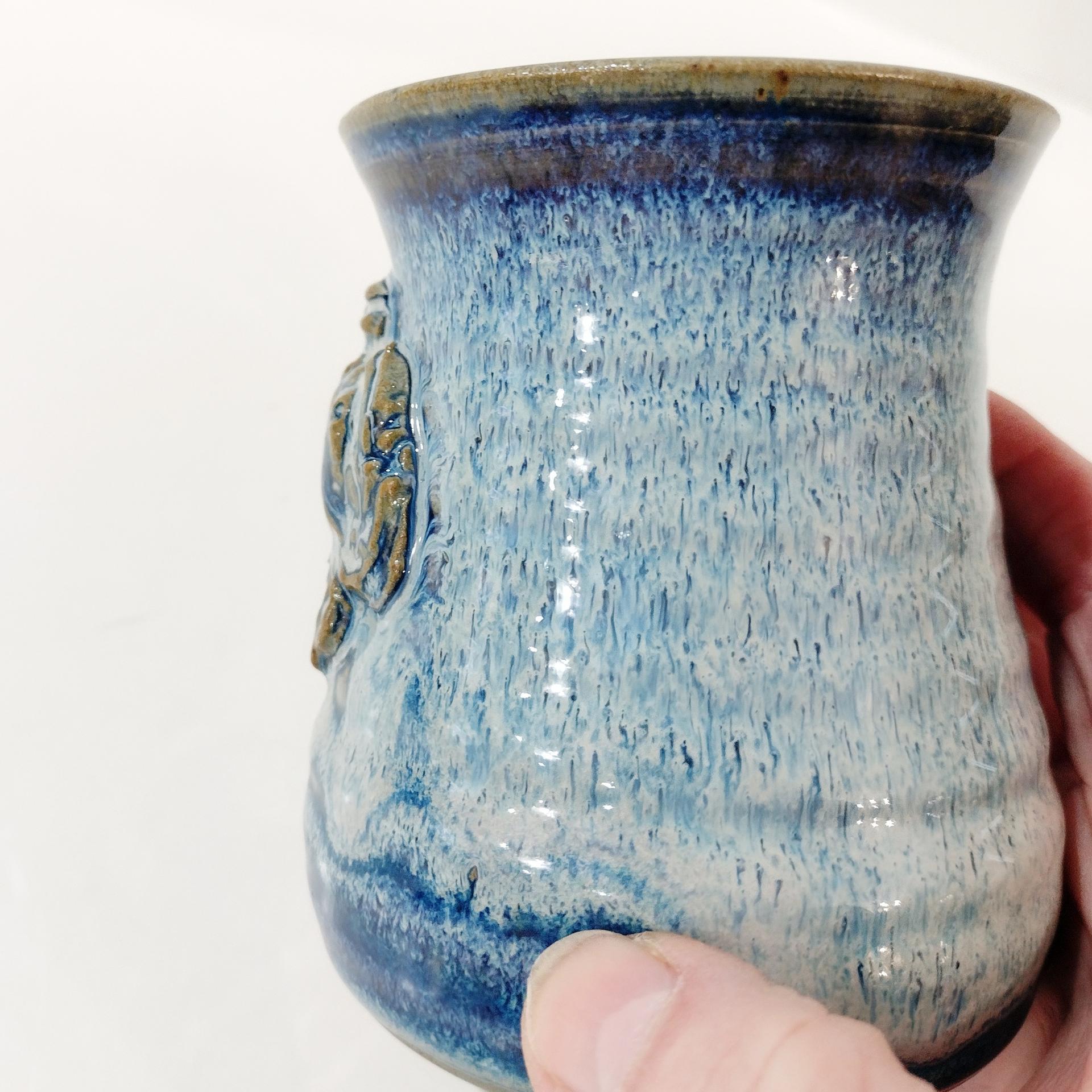 Vintage Blue Crab Ceramic Coffee Tea Mug, Hand Crafted Pottery, Cancer Zodiac Mug