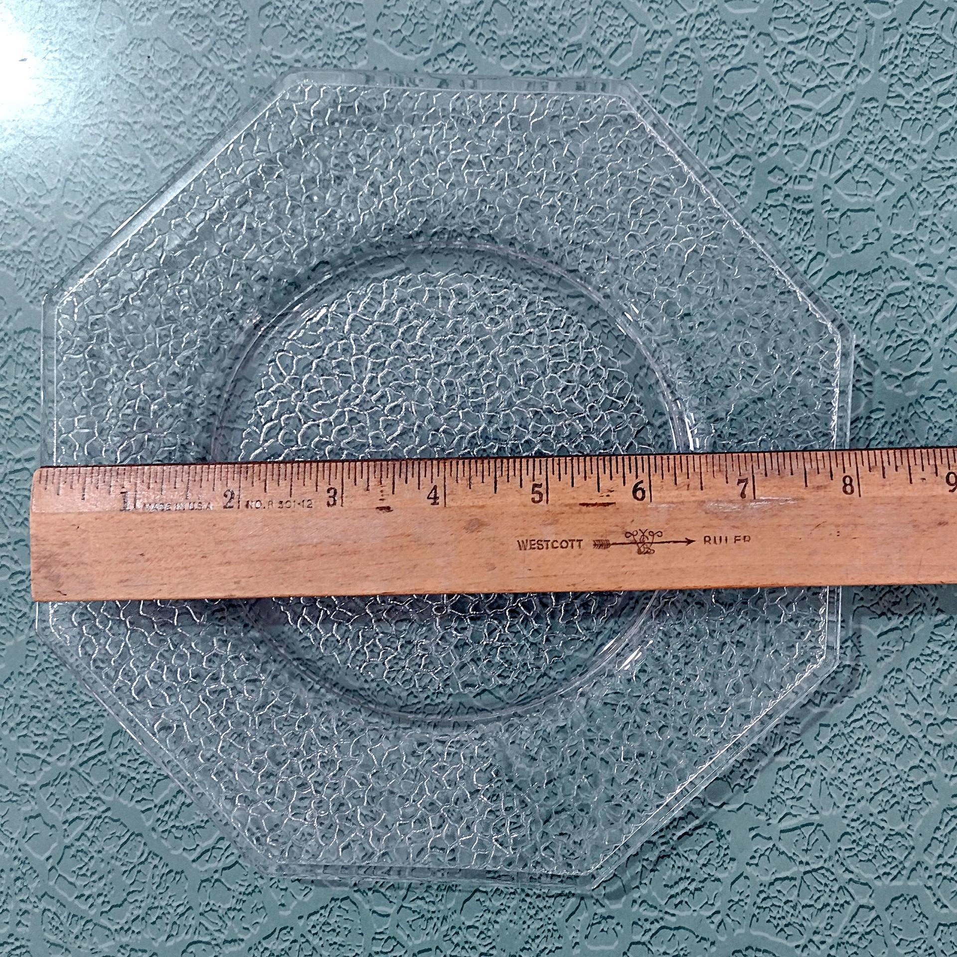 Vintage L. E. Smith Glass By Cracky Clear Octagonal Luncheon Salad Plates, Set of 6, UV Reactive 1920's Glassware