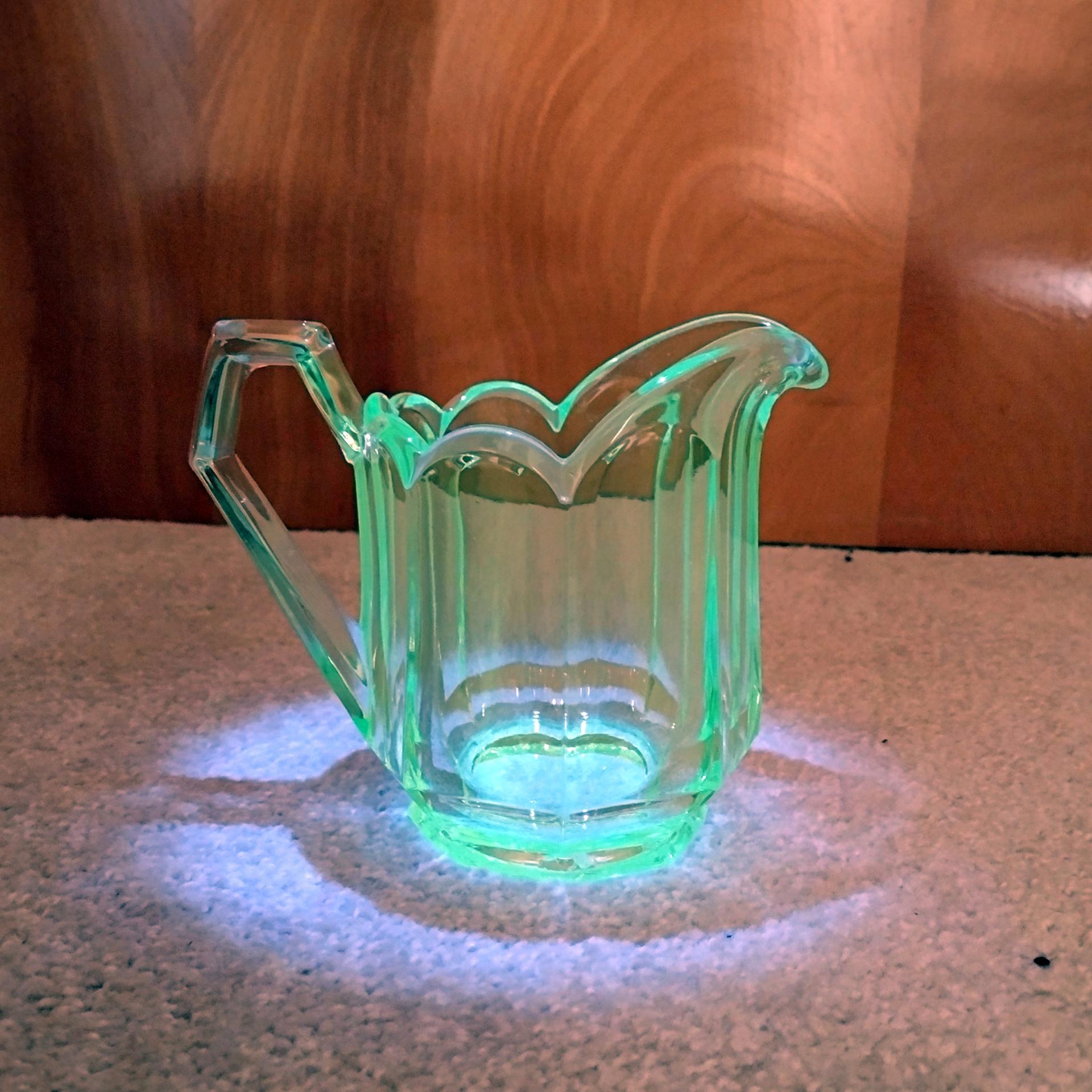 Antique Pressed Glass Creamer / Pitcher, UV Reactive Glass