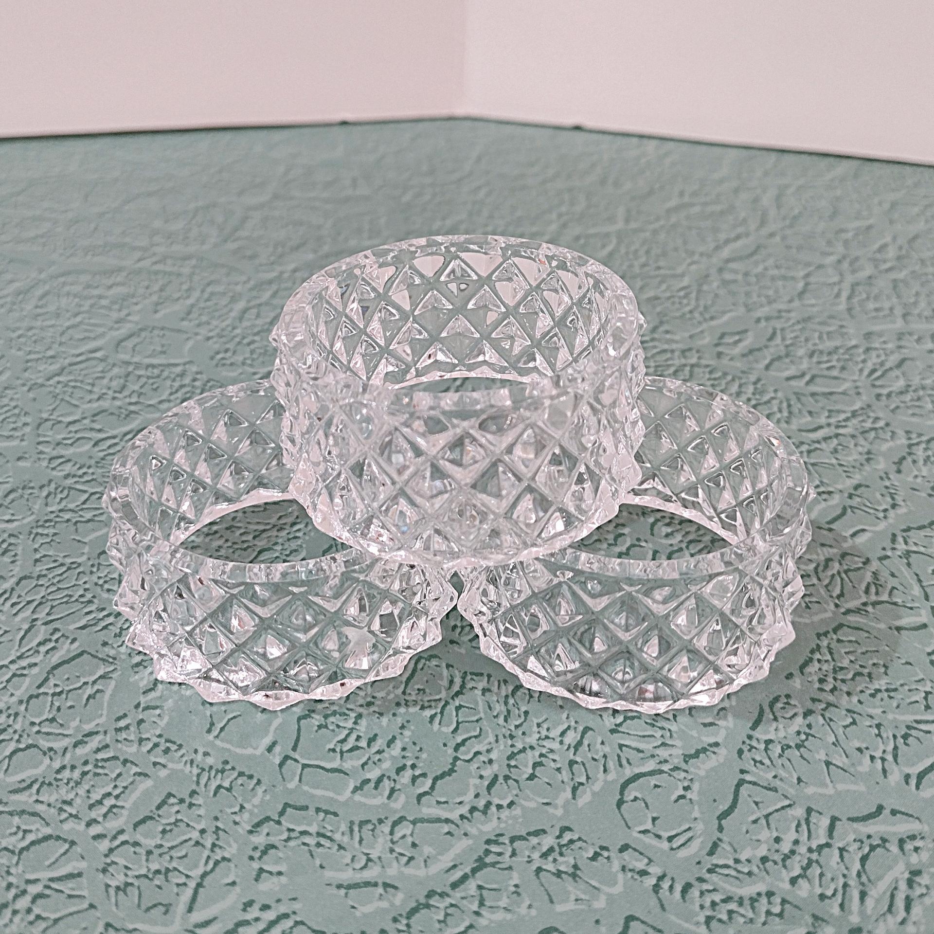 Vintage Fostoria Heritage Clear Glass Napkin Rings, Set of 3, Diamond Pattern Glass Napkin Holders