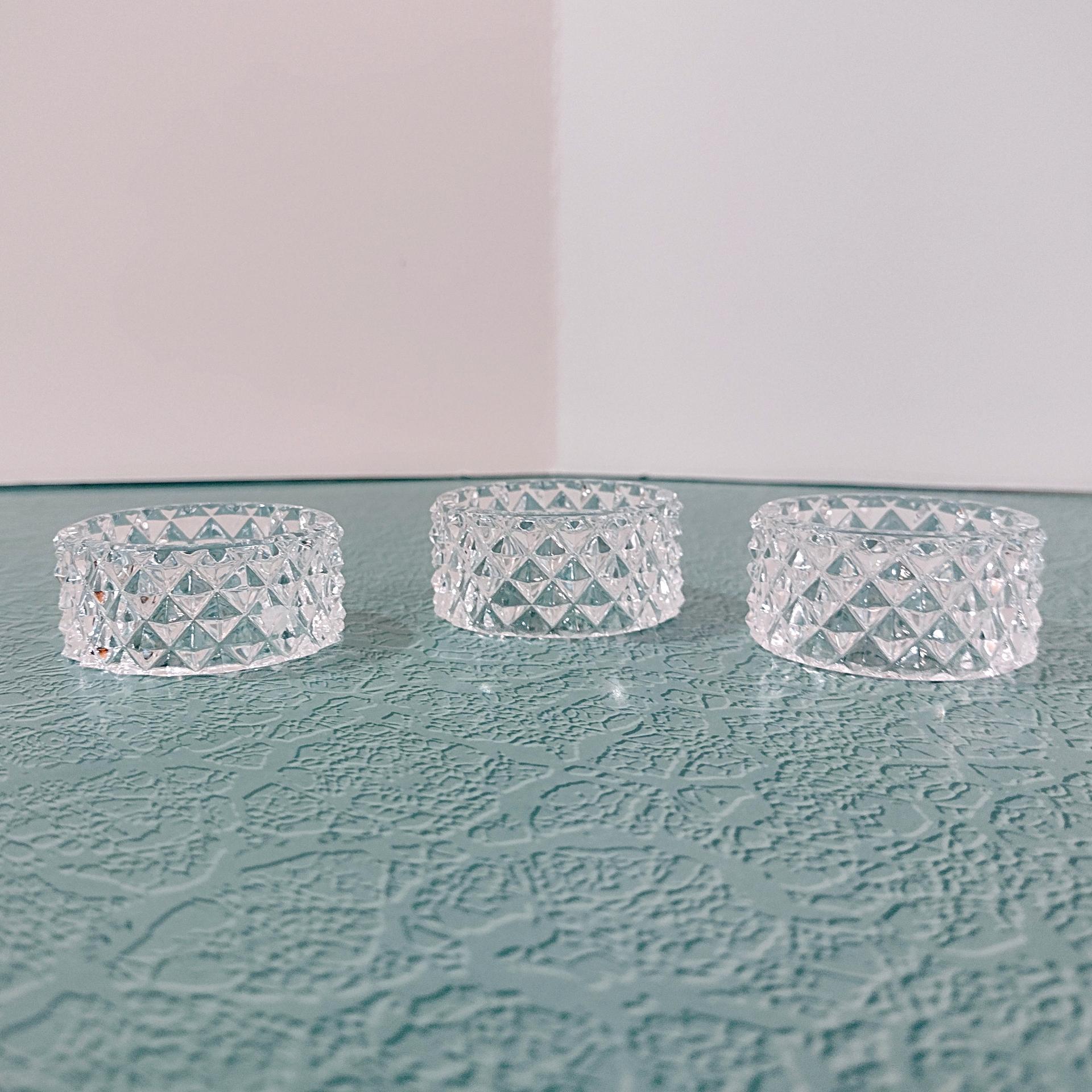 Vintage Fostoria Heritage Clear Glass Napkin Rings, Set of 3, Diamond Pattern Glass Napkin Holders