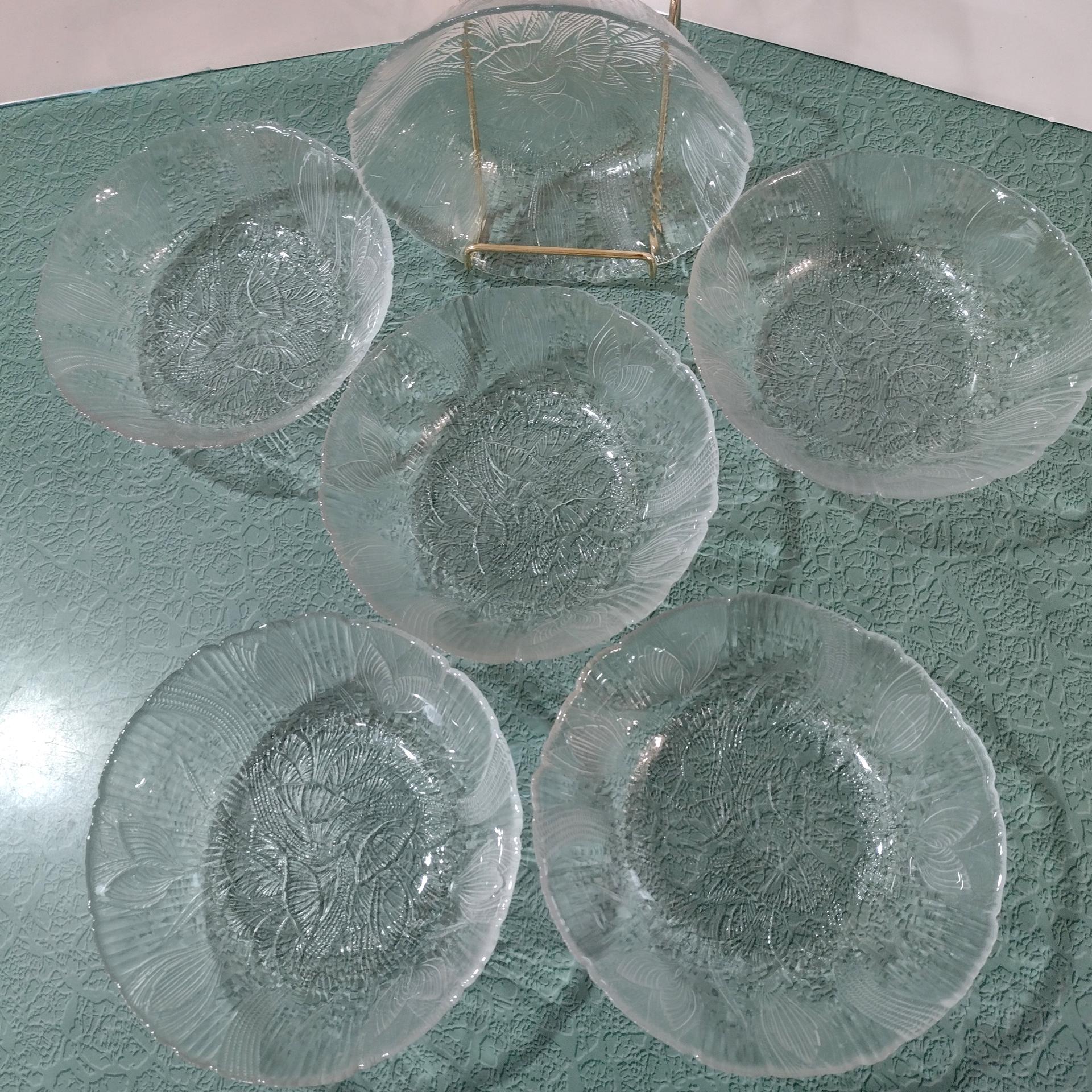 Vintage Arcoroc Canterbury Crocus Clear Glass Cereal Salad Bowls, Set of 6