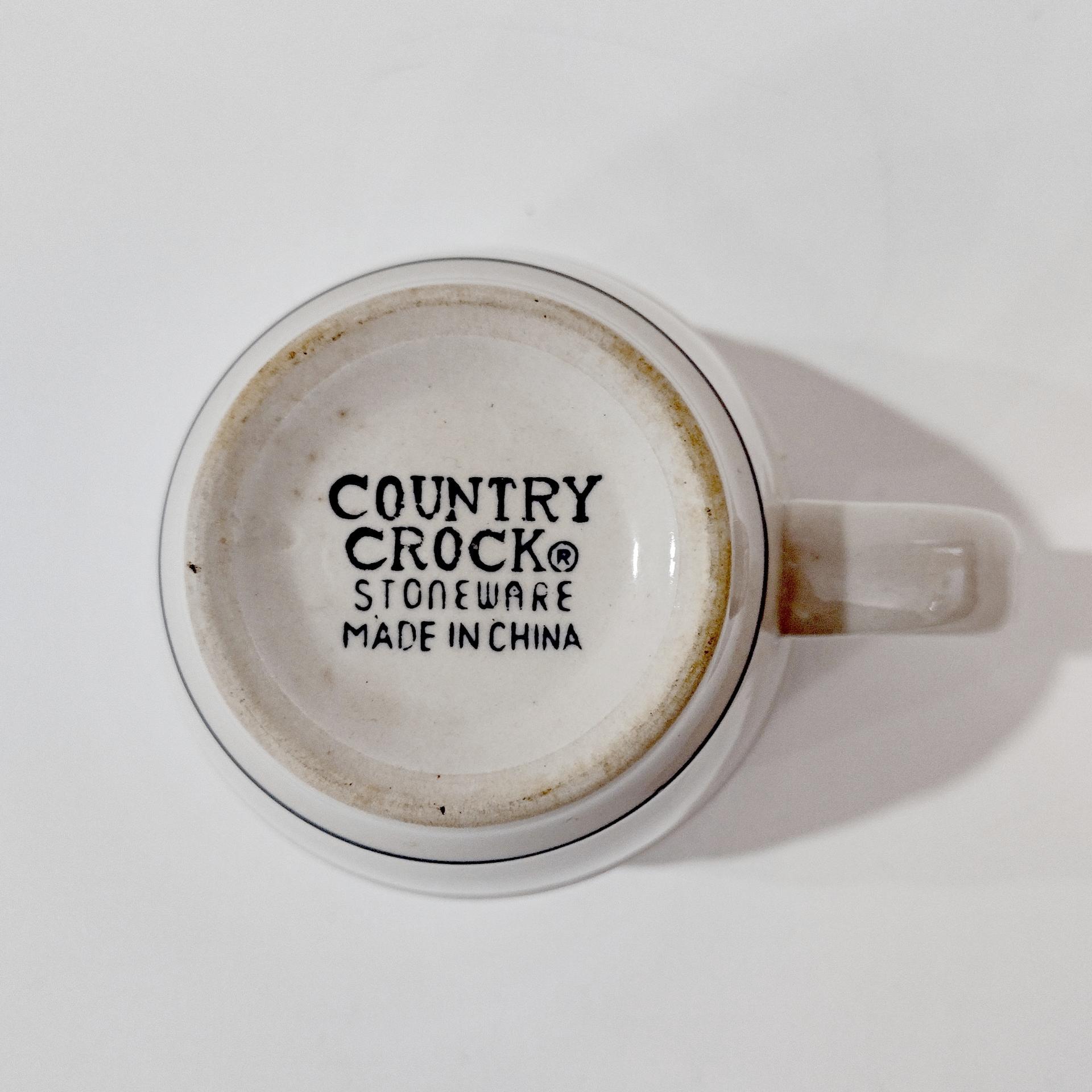 Vintage Country Crock Stoneware Coffee Mug, White with Blue Stripes
