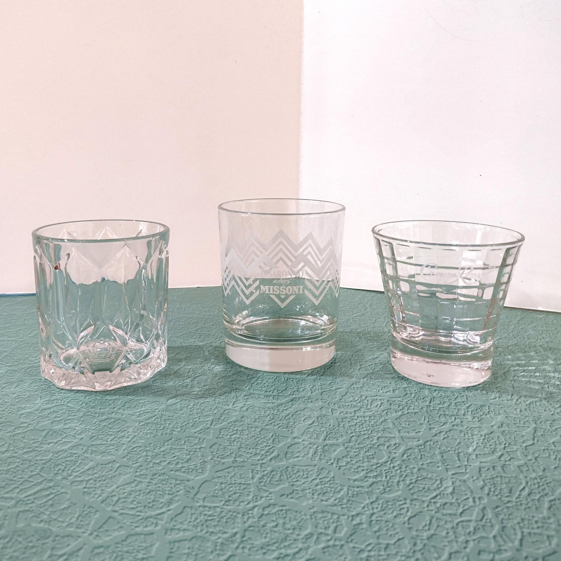 Vintage Crown Royal and Disaronno Whiskey Rocks Glasses, Set of Three, Collectible Logo Lowball Glasses