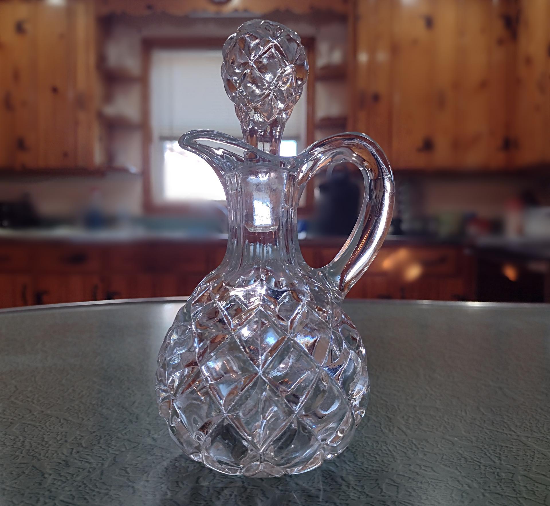 Antique Pressed Glass Cruet with Stopper Westmoreland 420 by Gillinder and Sons, Circa 1890