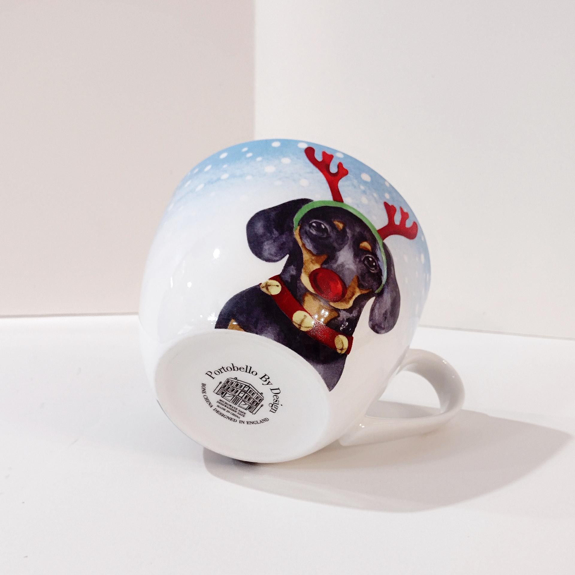 Dachshund Reindeer Christmas Mug, Portobello by Design Bone China Large Oversized Holiday Coffee Mug