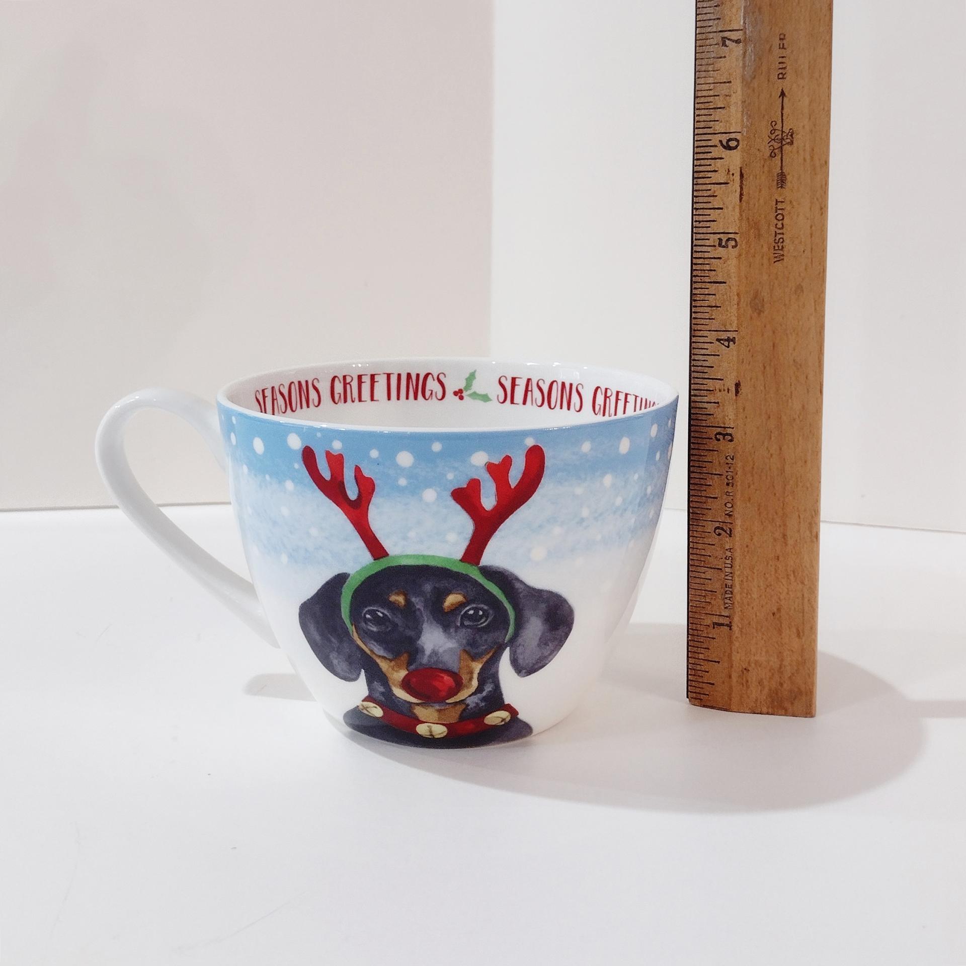 Dachshund Reindeer Christmas Mug, Portobello by Design Bone China Large Oversized Holiday Coffee Mug