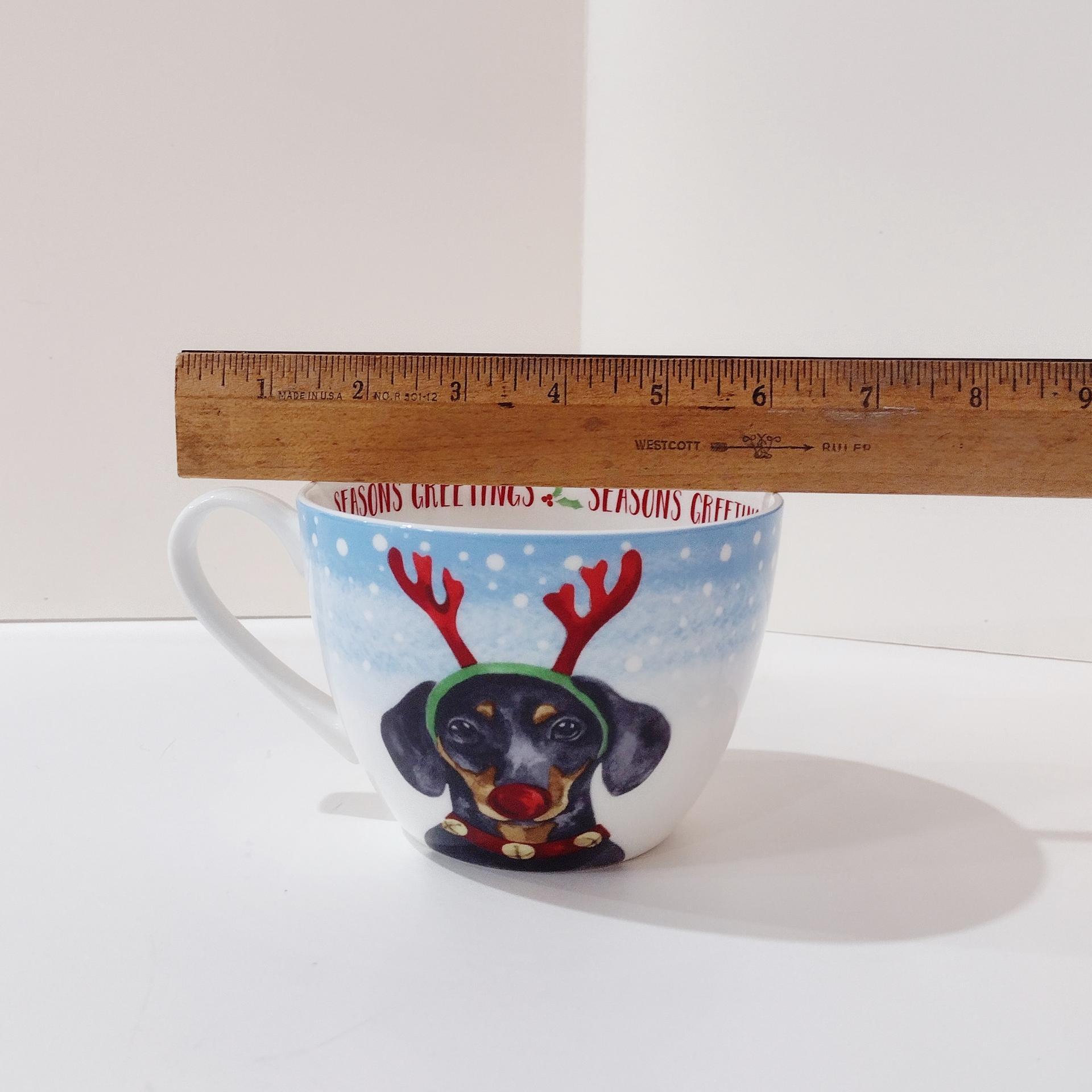 Dachshund Reindeer Christmas Mug, Portobello by Design Bone China Large Oversized Holiday Coffee Mug