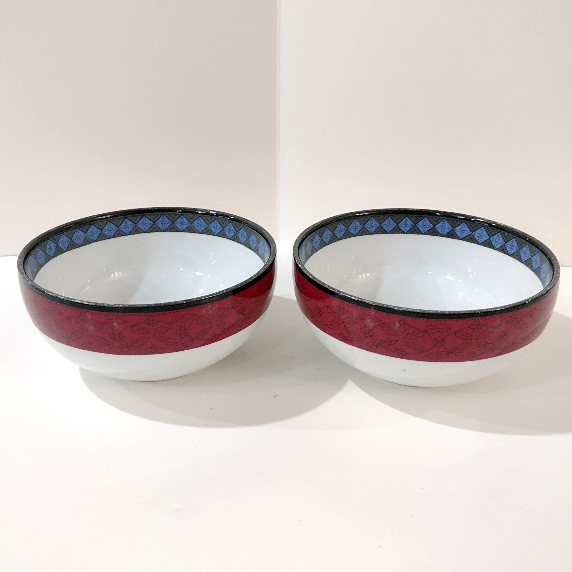 Vintage Dansk Ruby Flowers Quiltings Fruit Cereal Bowls, Set of Two