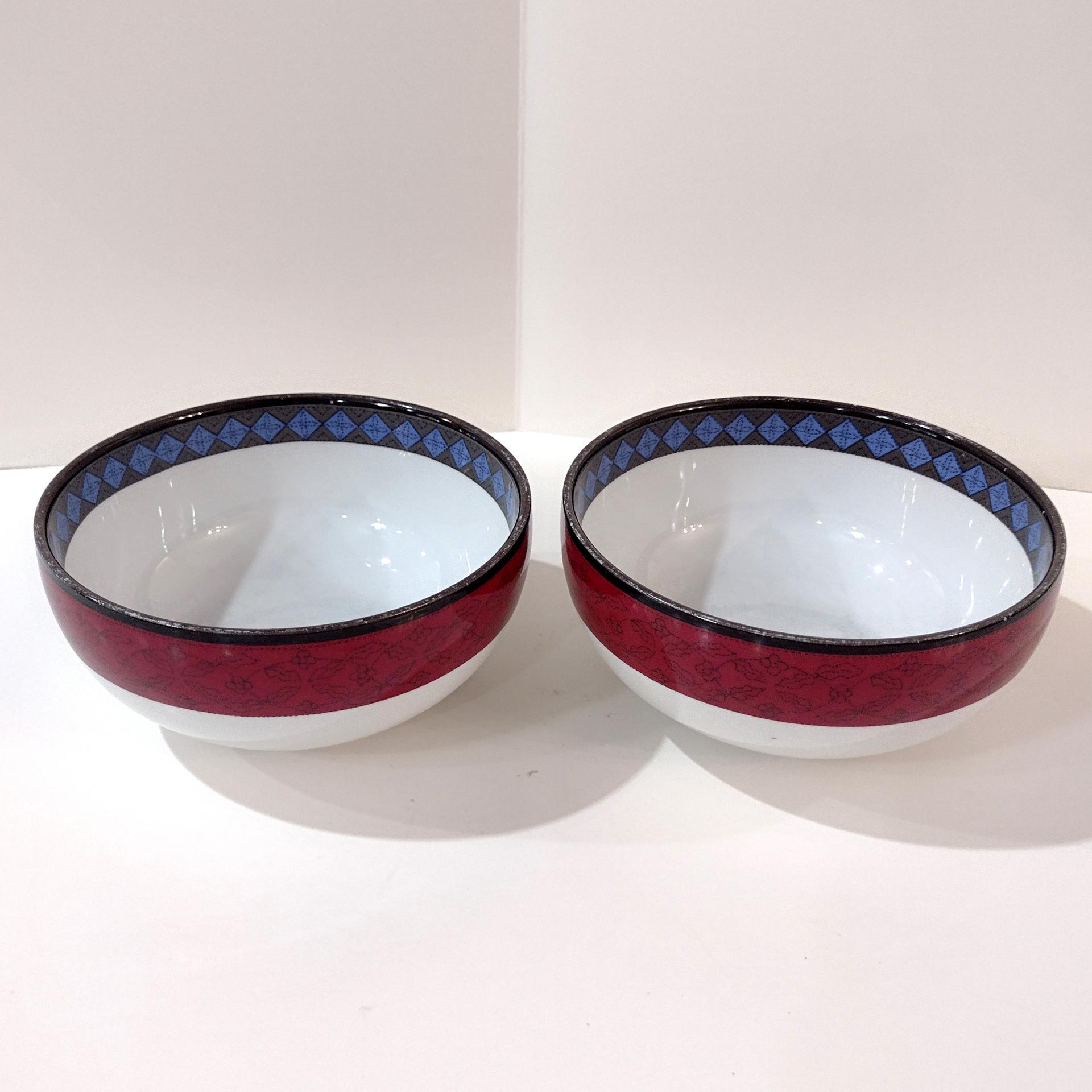 Vintage Dansk Ruby Flowers Quiltings Fruit Cereal Bowls, Set of Two