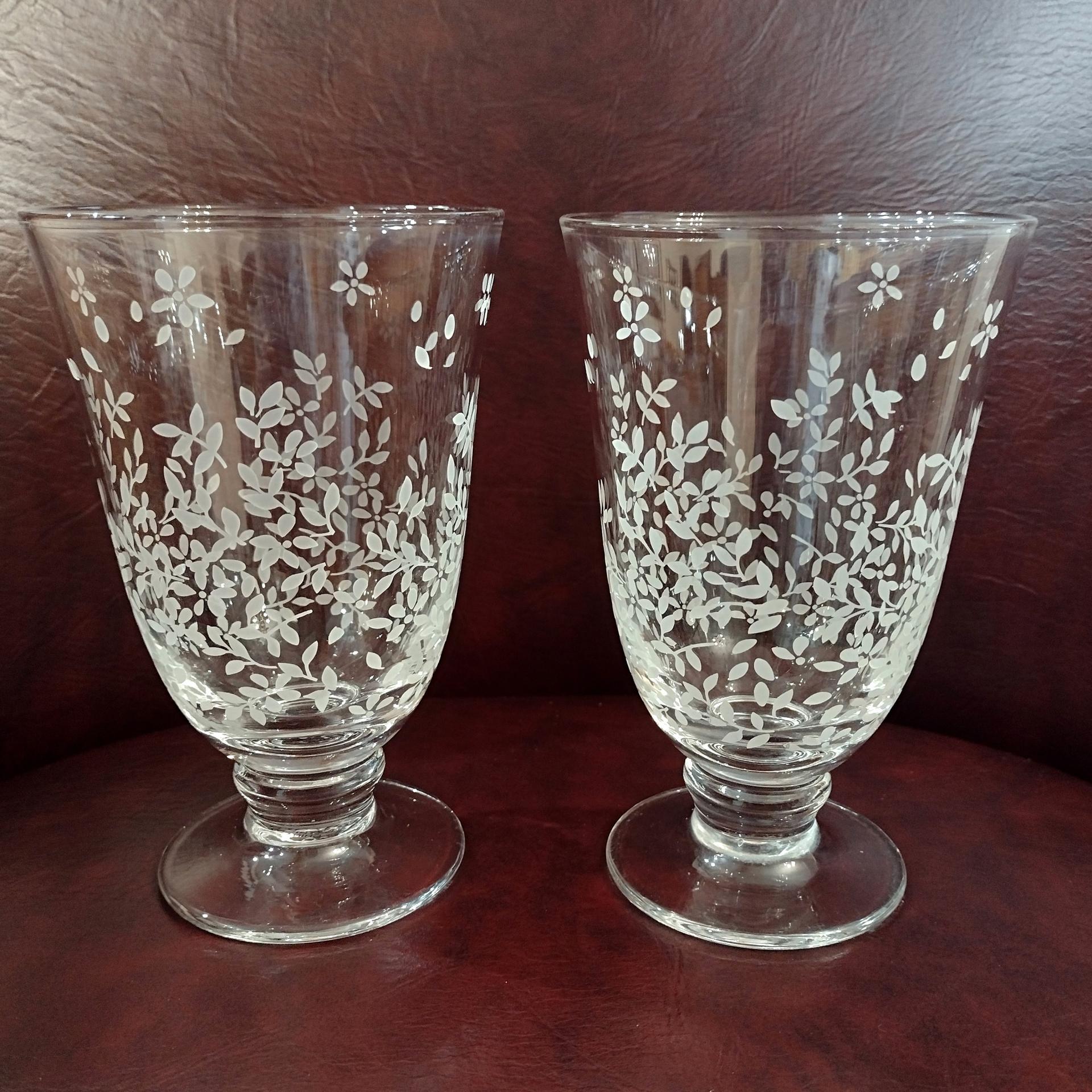Vintage Pfaltzgraff Delicato Iced Tea Glasses, Set of Two, Frosted Leaf Pattern Glasses