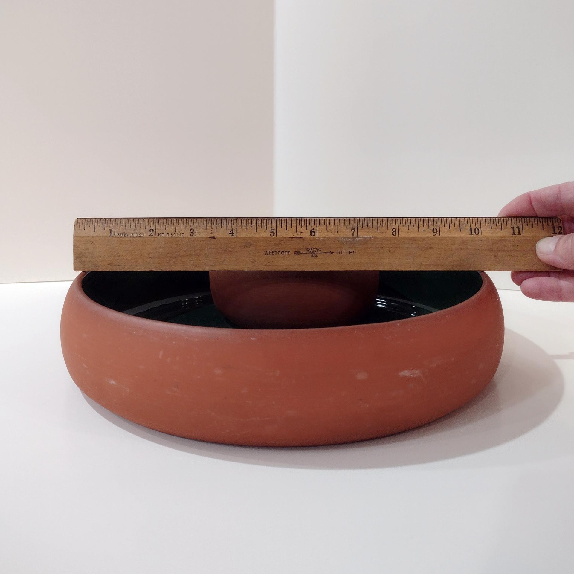 Vintage Terra Cotta and Green Ceramic Chip and Dip Bowl, Bortner and Bortner LTD Pottery