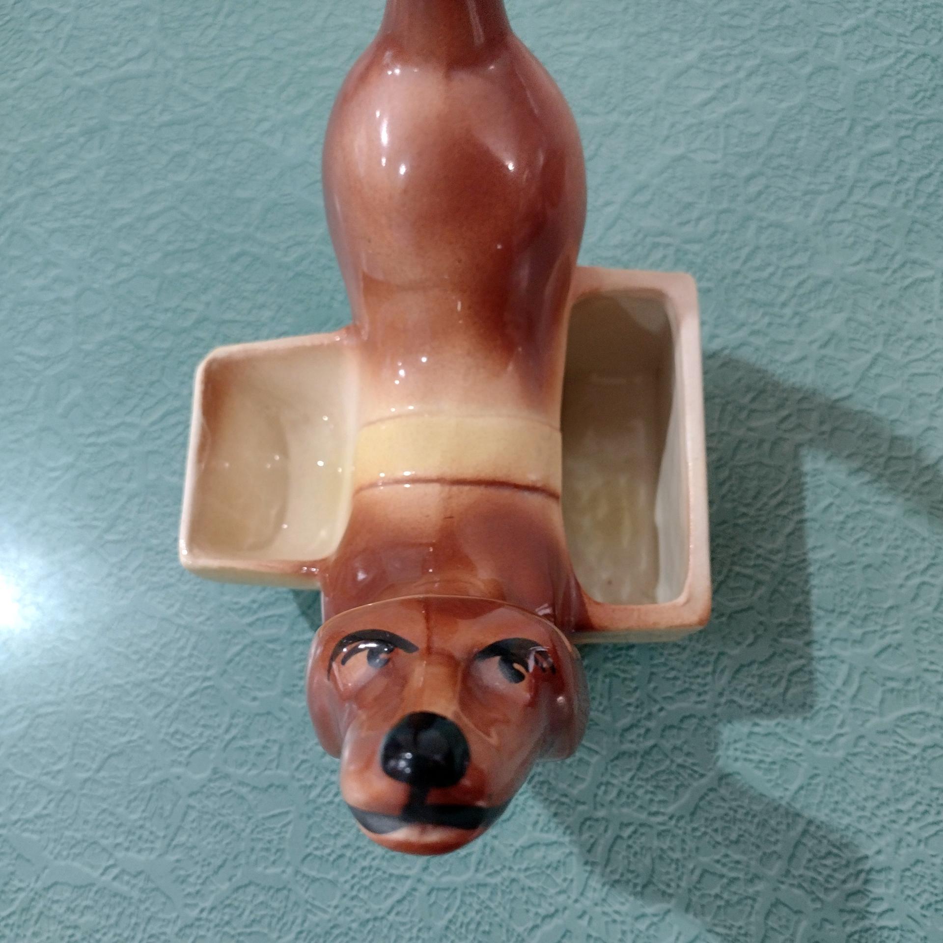 Vintage Ceramic Dachshund Planter, Dresser Caddy, Garden Decoration