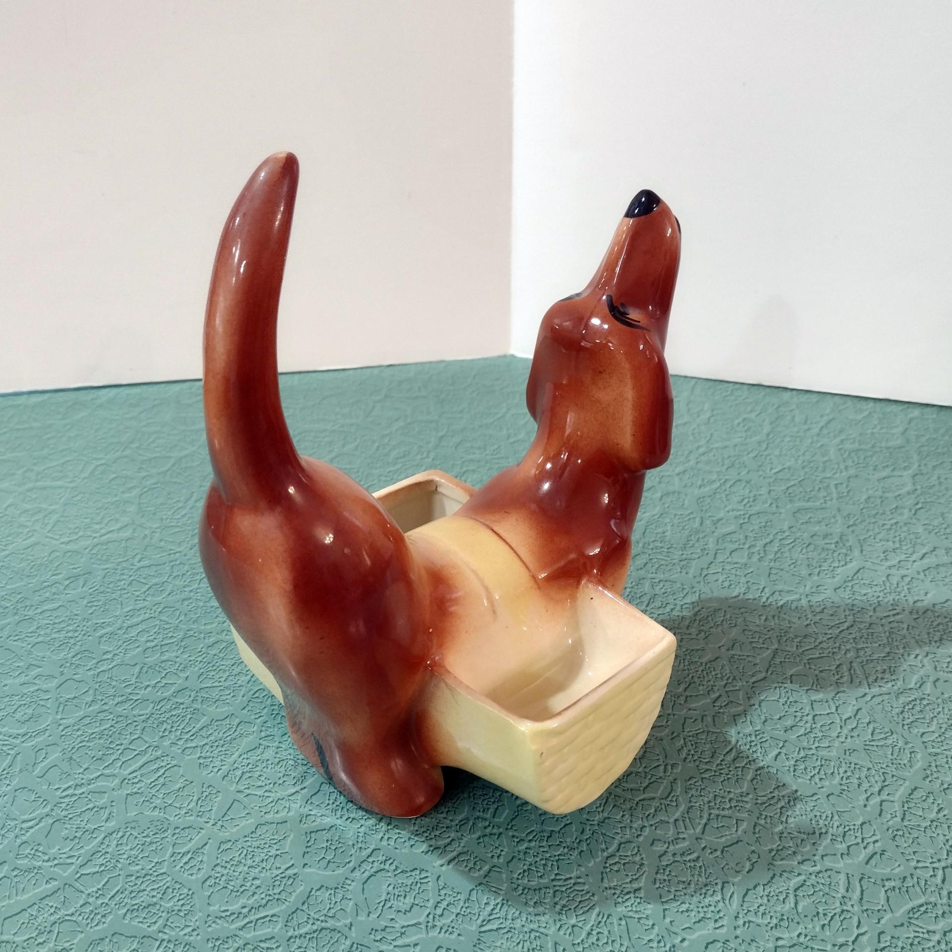 Vintage Ceramic Dachshund Planter, Dresser Caddy, Garden Decoration
