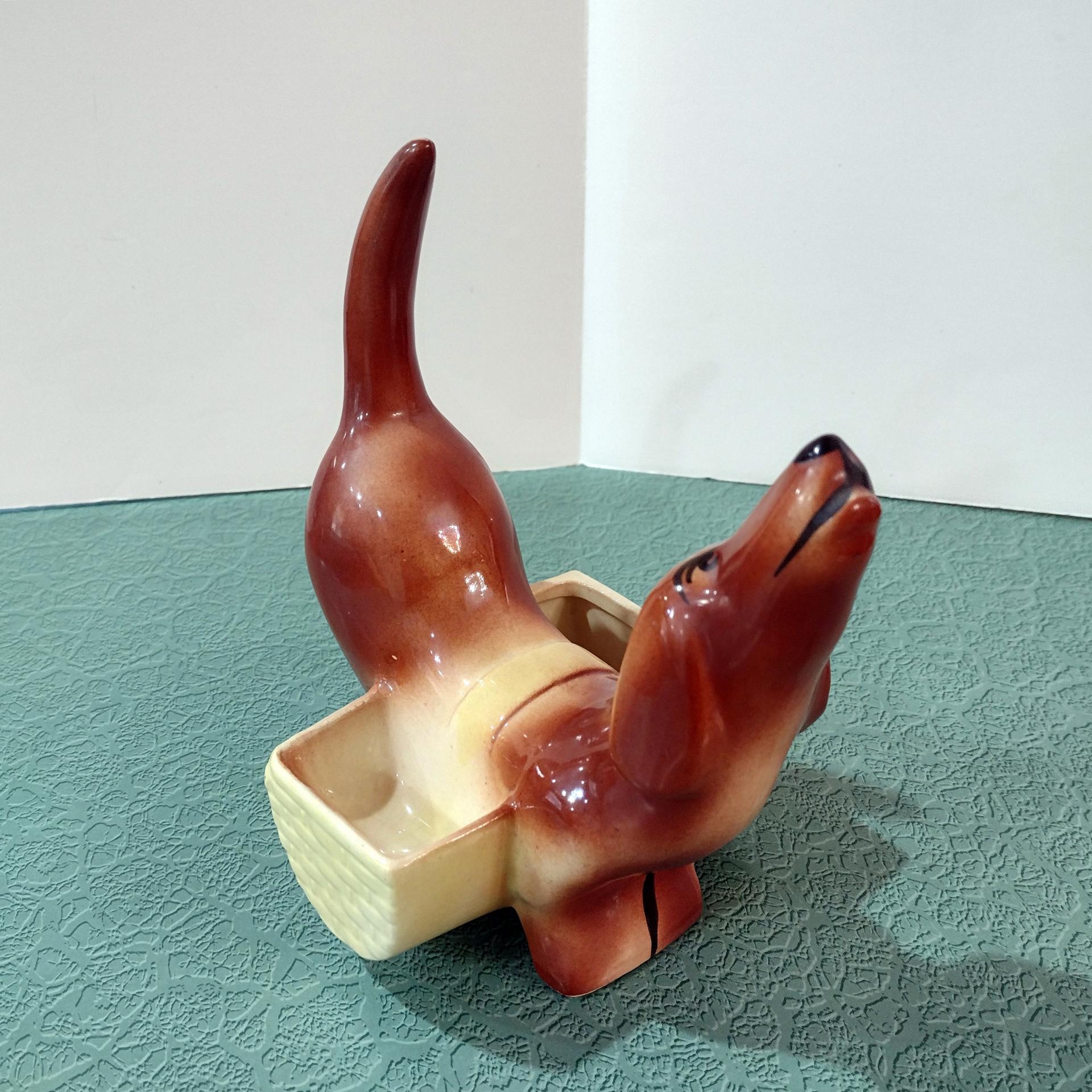 Vintage Ceramic Dachshund Planter, Dresser Caddy, Garden Decoration