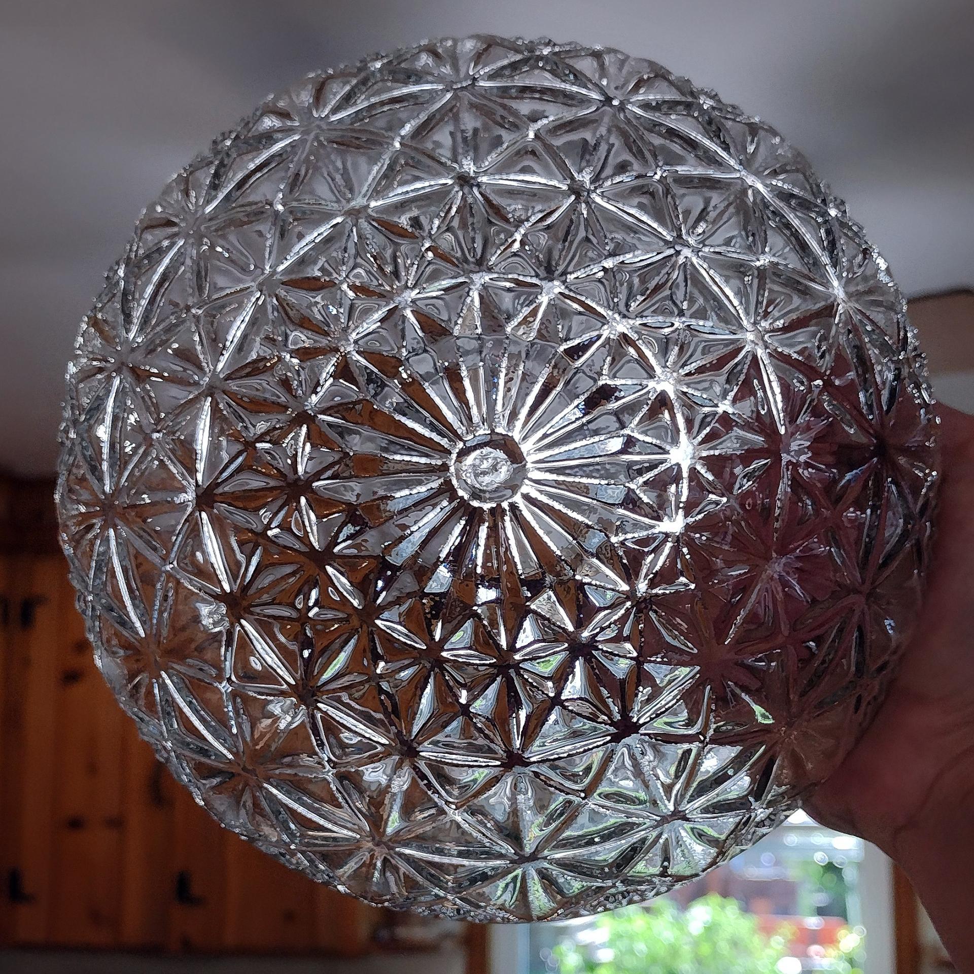 Vintage Glass Ceiling Fixture Shade With Starburst Pattern, 5 7/8 Inch Fitter, Ceiling Light Cover, Clear Glass Dome Shade