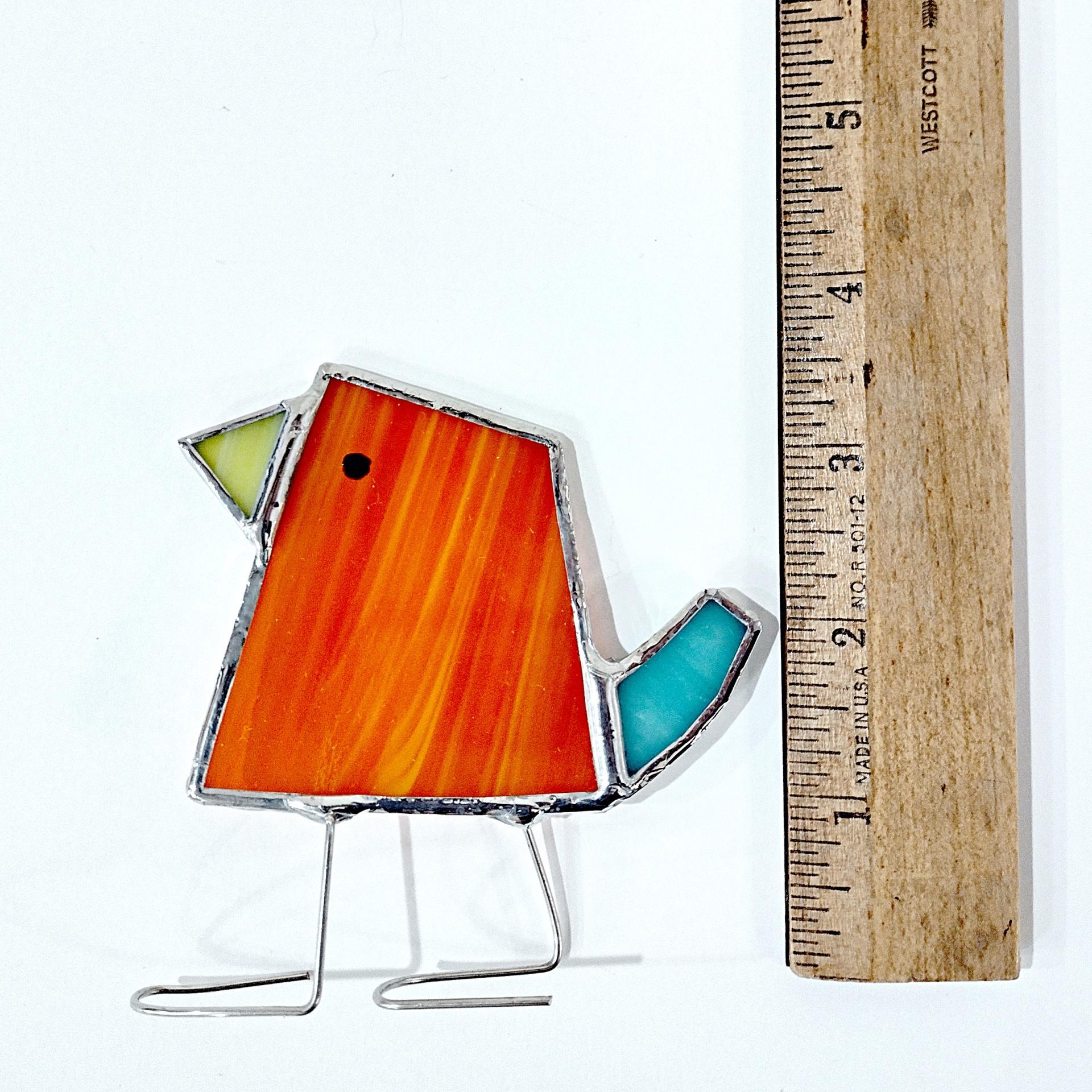 Stained Glass Standing Bird, Funky Orange and Blue Glass Bird Suncatcher, Bird Lover Gift