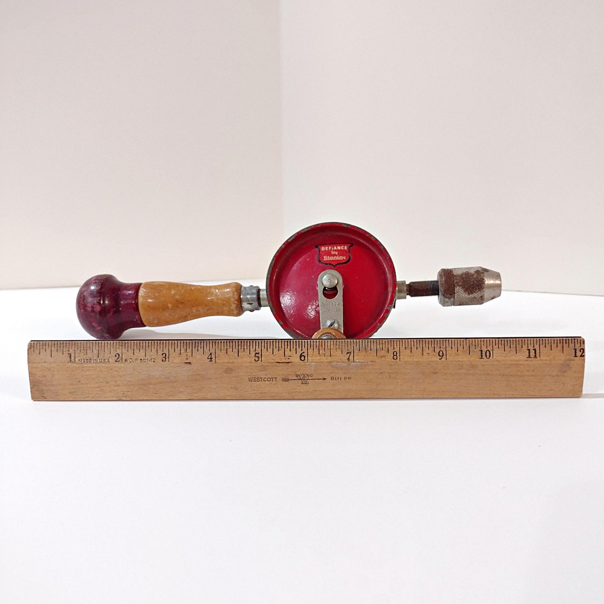 Vintage Stanley Defiance 1220 Hand Drill with Bit, 1930's Hand Tool