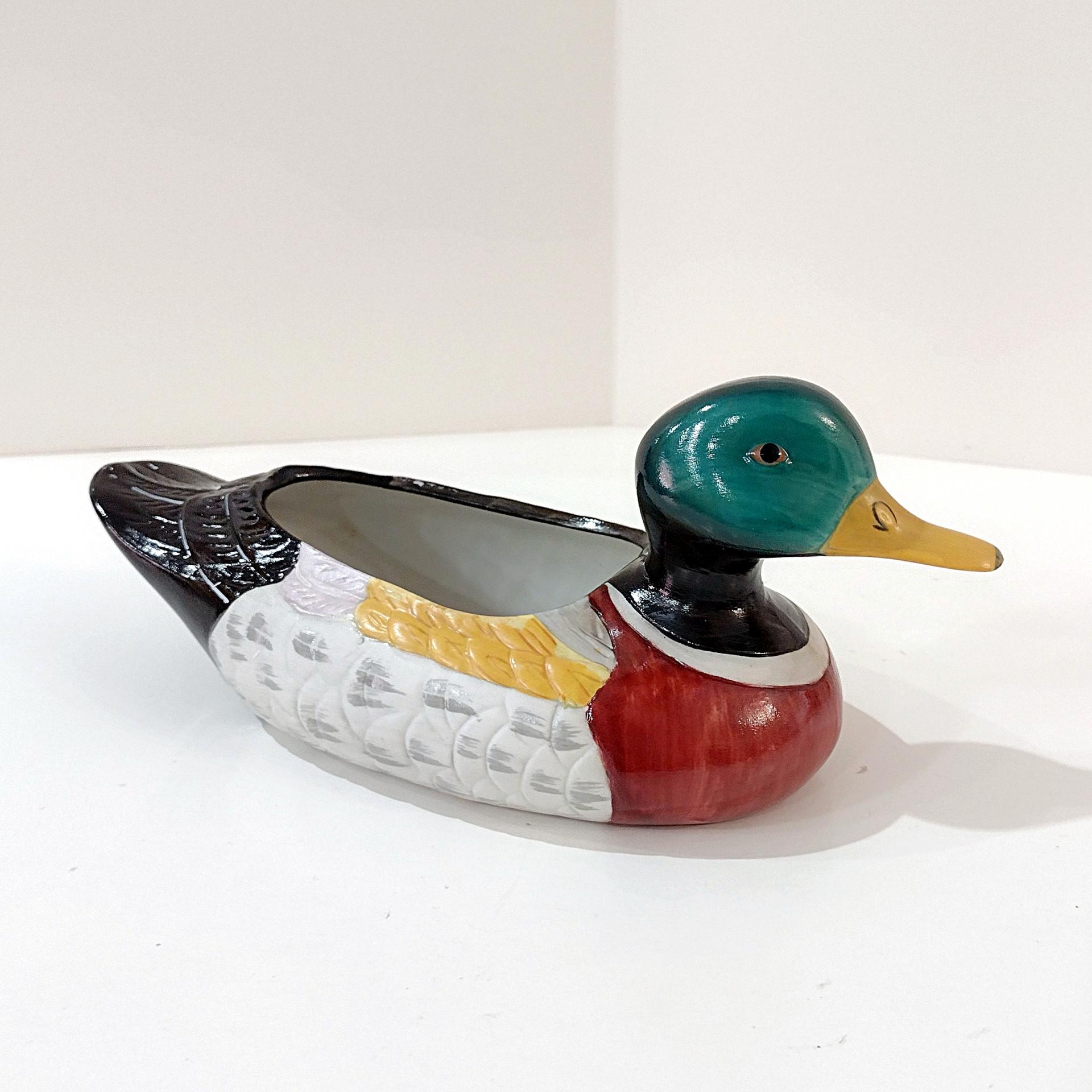 Vintage Ceramic Mallard Duck Figurative Planter Pot