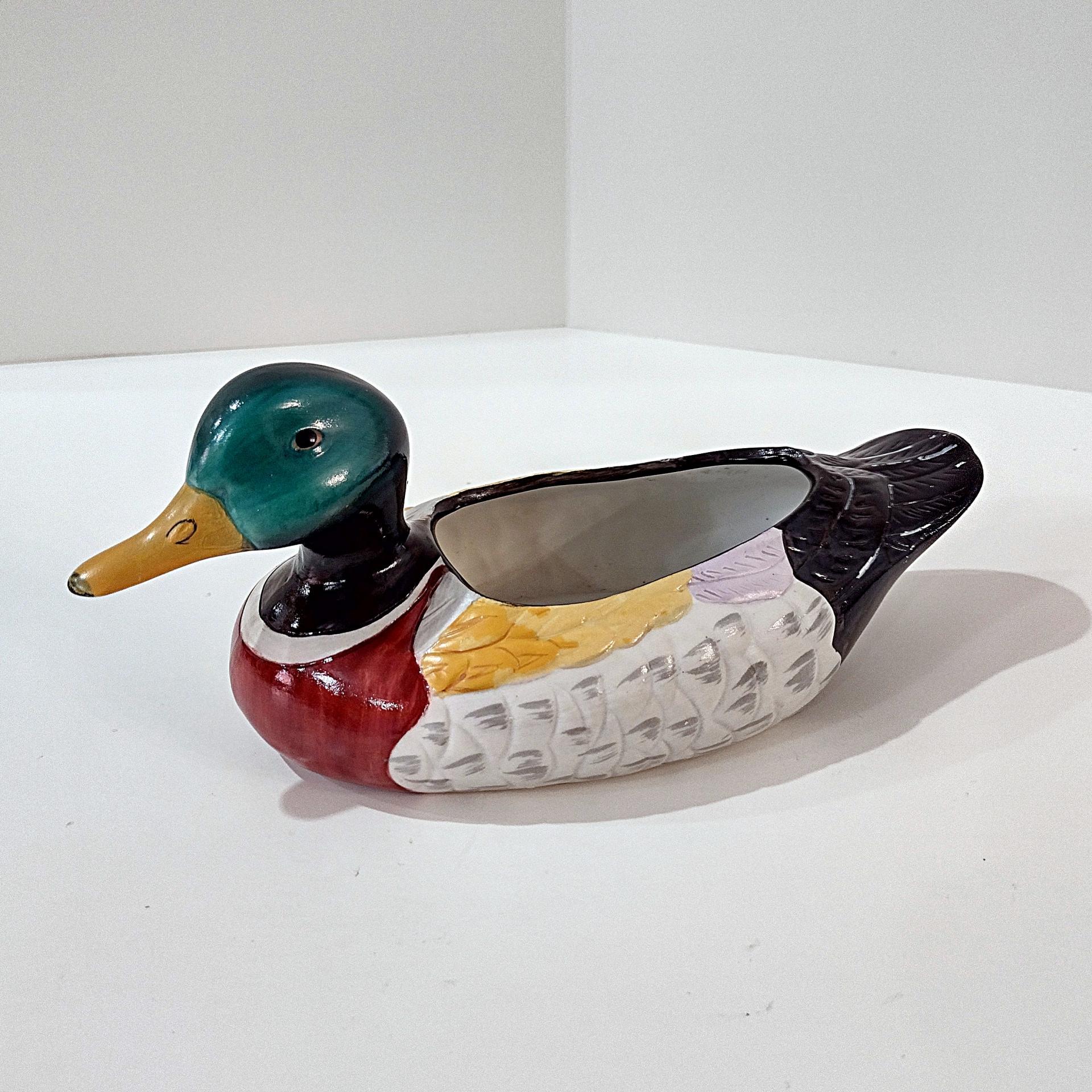 Vintage Ceramic Mallard Duck Figurative Planter Pot